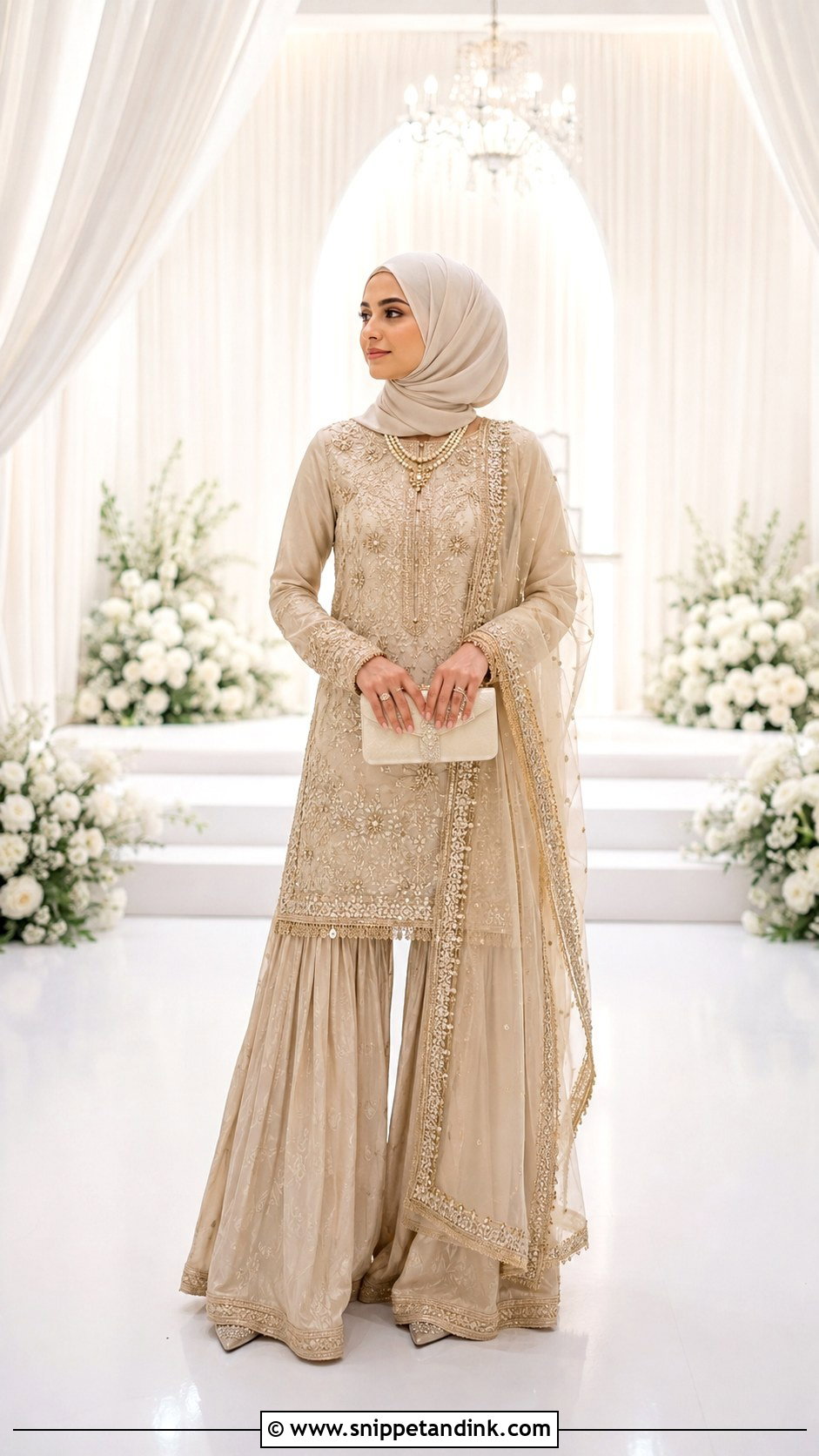 Ivory Gold Nikah Sharara Bride - Snippet and Ink - 20 Desi Hijabi Bride Ideas
