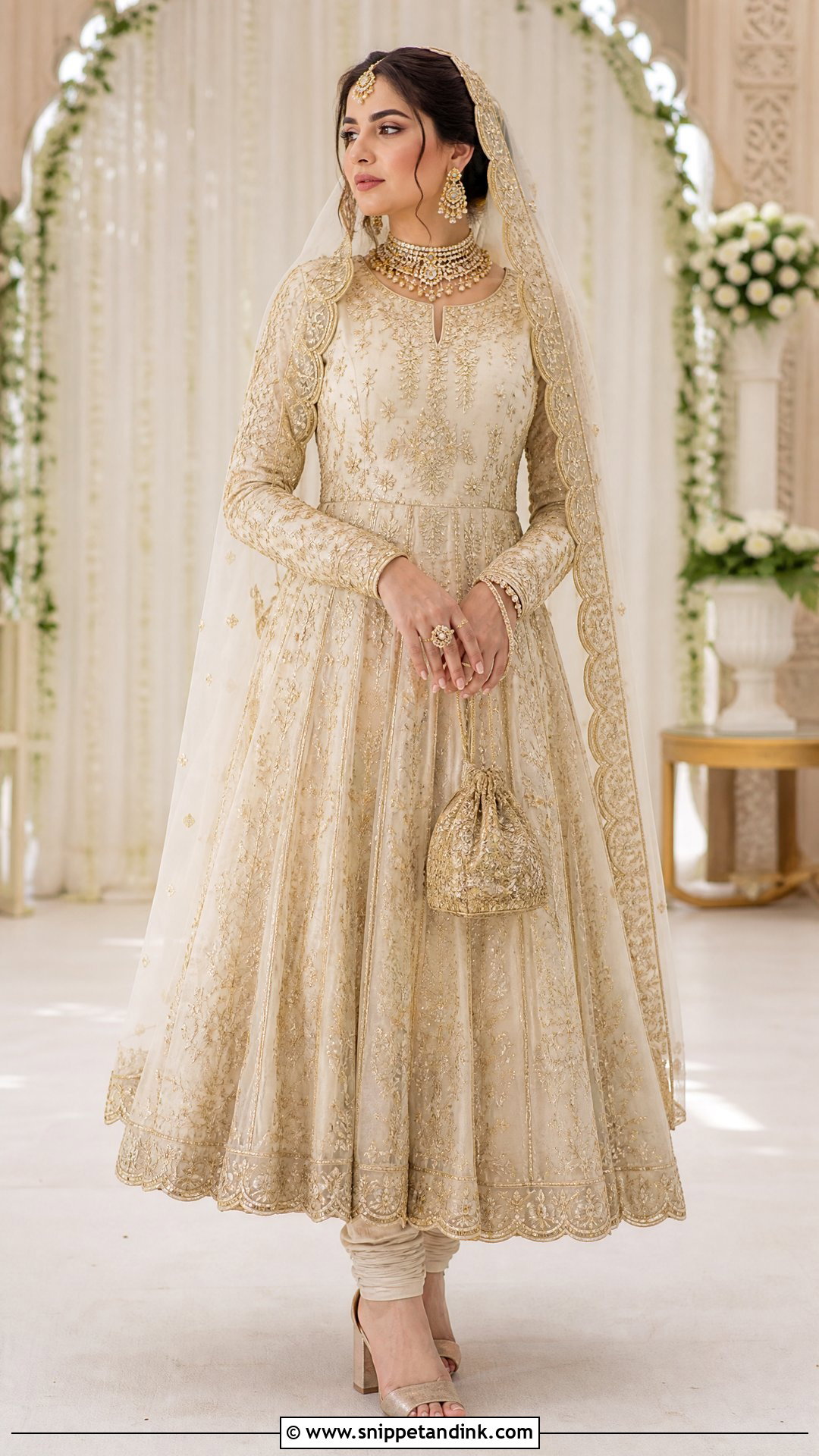 Ivory Gold Punjabi Bridal Anarkali Suit - Snippet and Ink - 20 Punjabi Bridal Wedding Suit Ideas