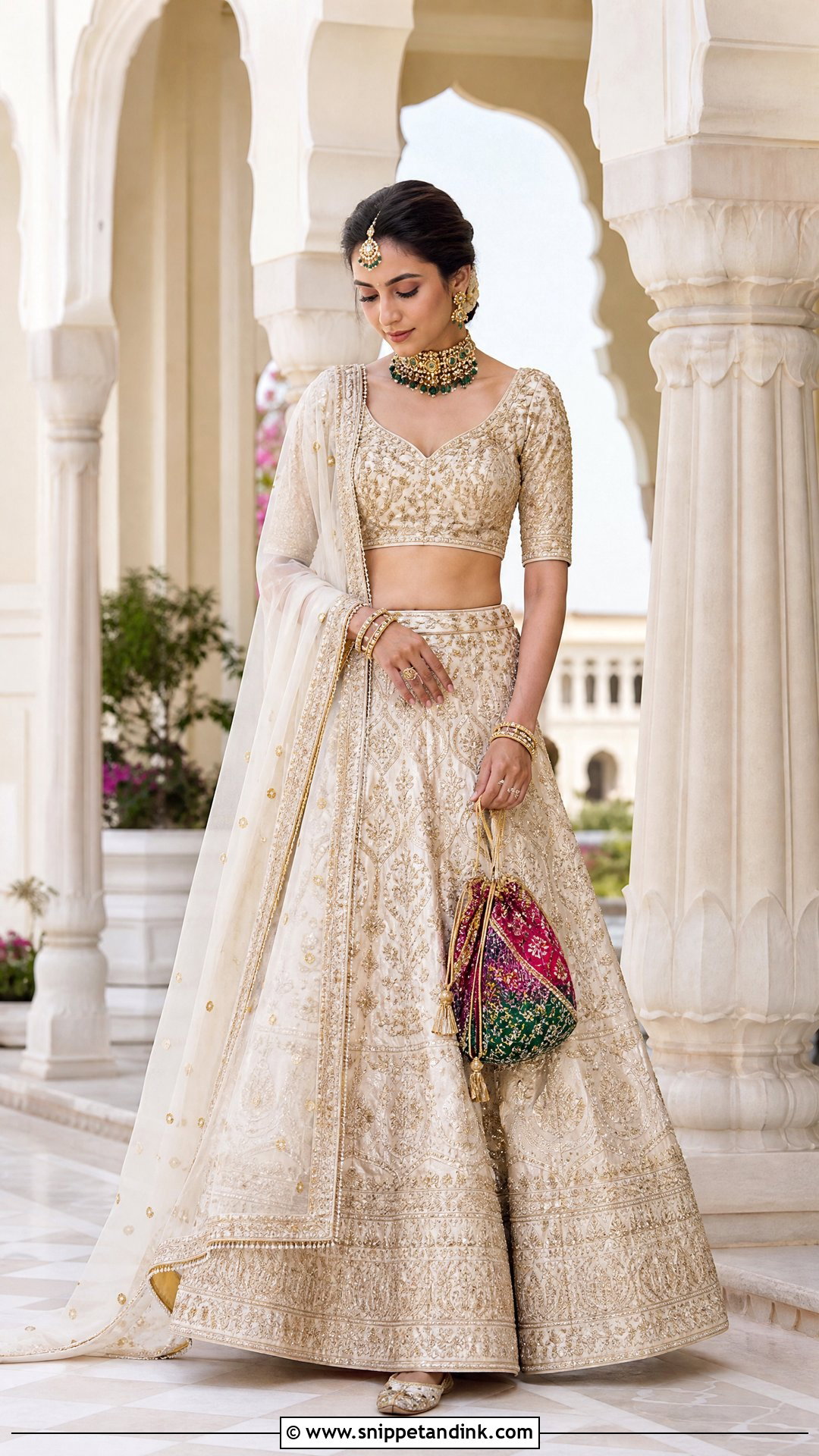 Ivory Gold Rajasthani Reception Lehenga - Snippet and Ink - 20 Rajasthani Wedding Dress Ideas