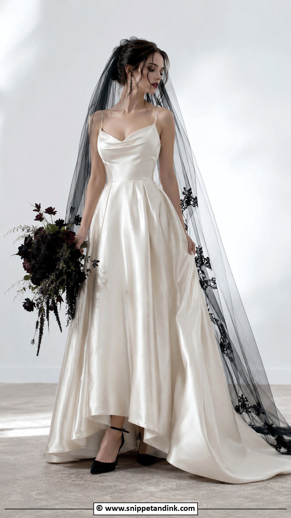 Ivory Goth Wedding Dress With Black Veil - Snippet and Ink - 30 Goth Wedding Dress Ideas