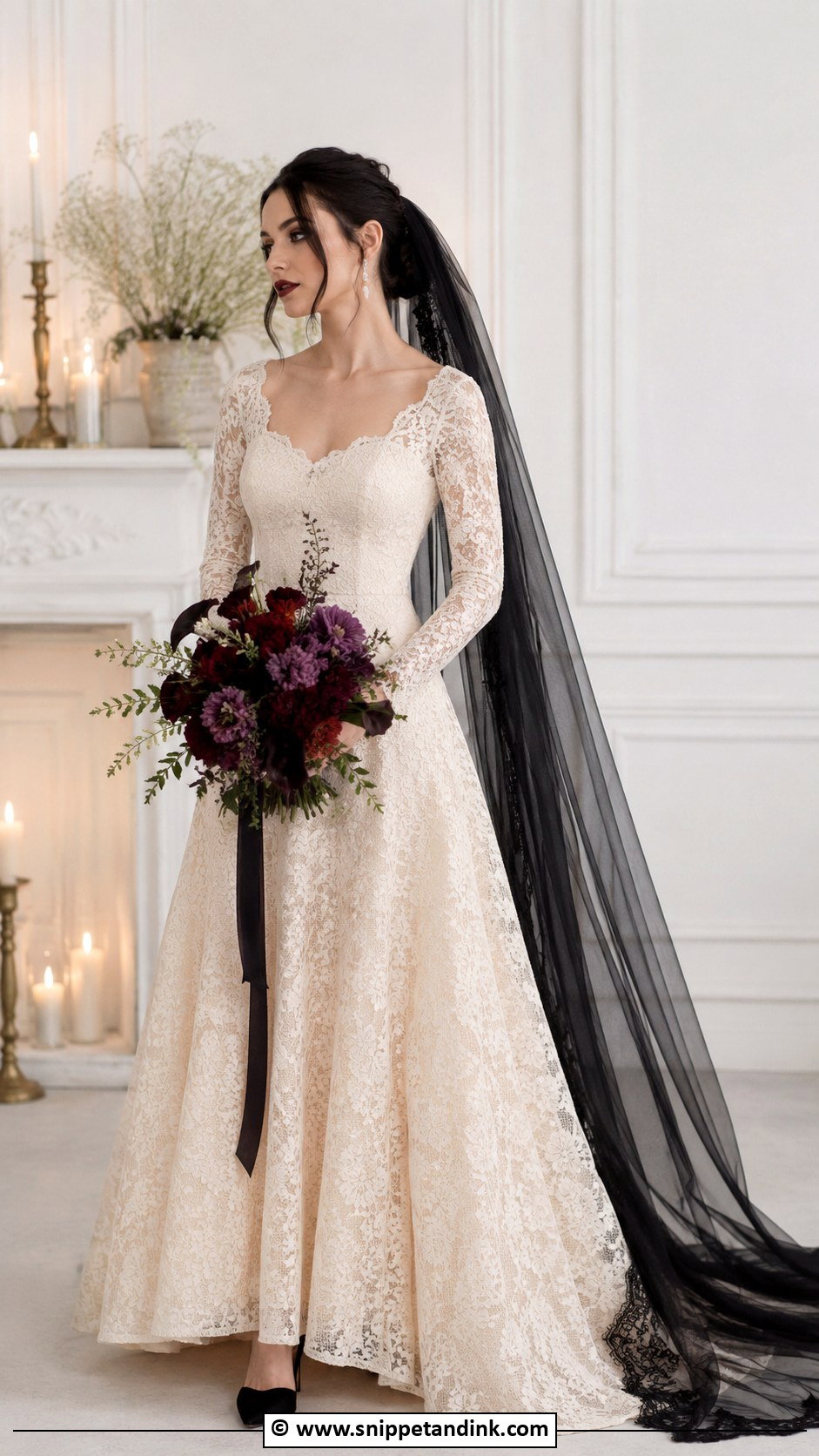 Ivory Goth Wedding Dress With Black Veil - Snippet and Ink - 25 Goth Wedding Dresses