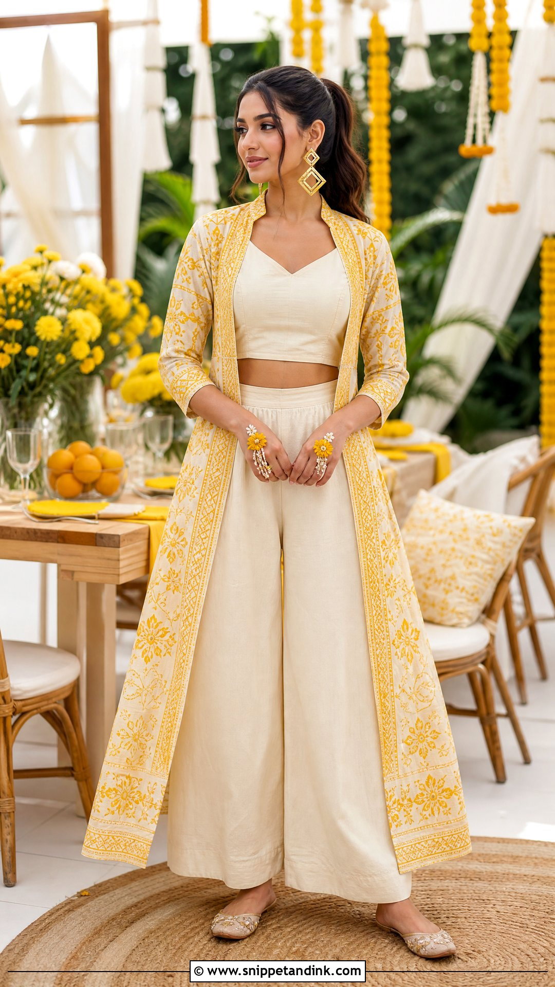 Ivory Haldi Co Ord Set With Long Shrug - Snippet and Ink - 20 Ivory Haldi Outfit Ideas