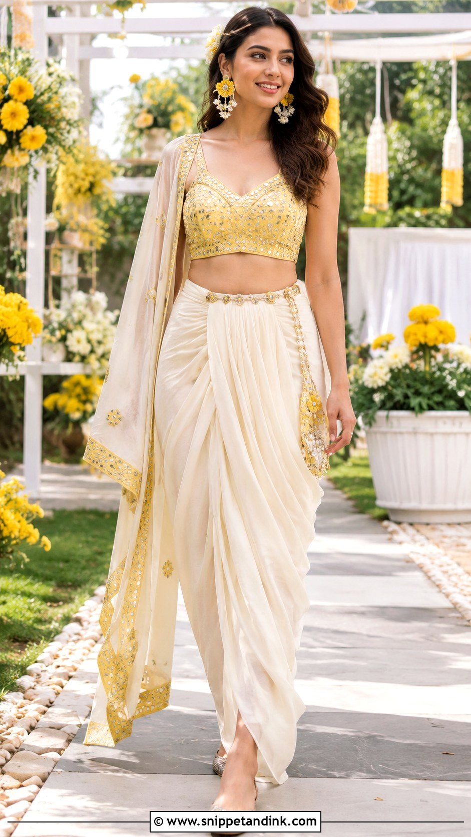 Ivory Haldi Draped Skirt With Crop Top - Snippet and Ink - 20 Ivory Haldi Outfit Ideas
