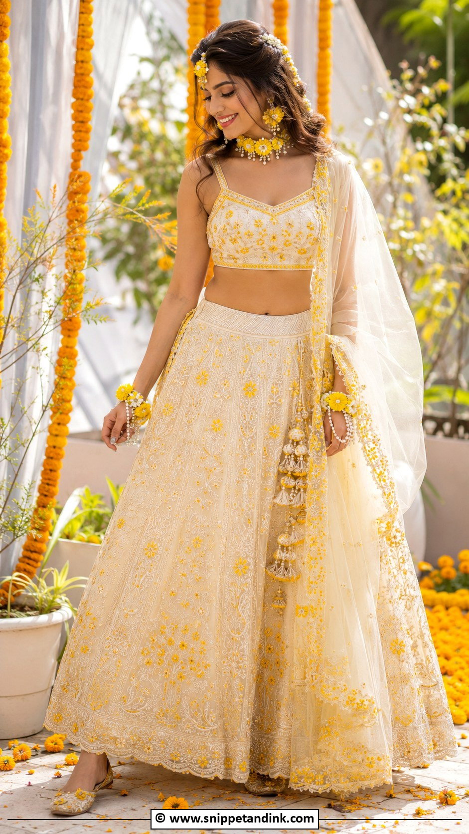 Ivory Haldi Lehenga For Bride - Snippet and Ink - 30 Best Haldi Outfits for Brides