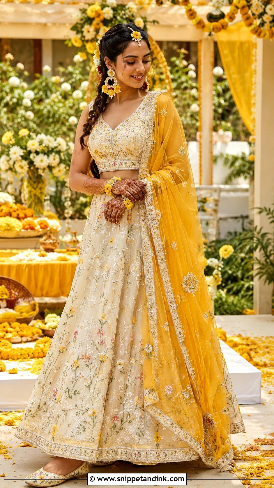Ivory Haldi Lehenga With Yellow Dupatta - Snippet and Ink - 20 Ivory Haldi Outfit Ideas