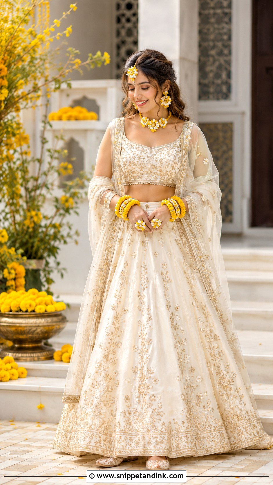 Ivory Haldi Outfit For Bride - Snippet and Ink - 25 Trending Haldi Outfits for Bride