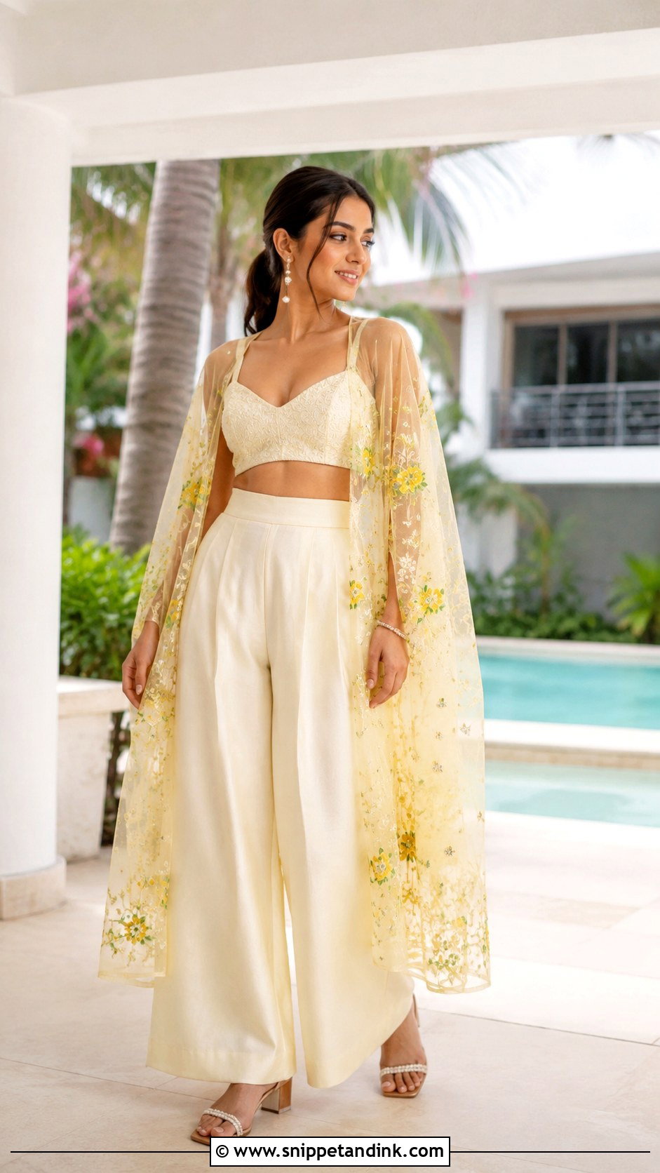 Ivory Haldi Palazzo Set With Cape - Snippet and Ink - 20 Ivory Haldi Outfit Ideas
