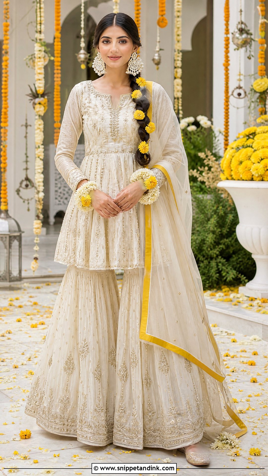 Ivory Haldi Peplum Top With Gharara - Snippet and Ink - 20 Ivory Haldi Outfit Ideas