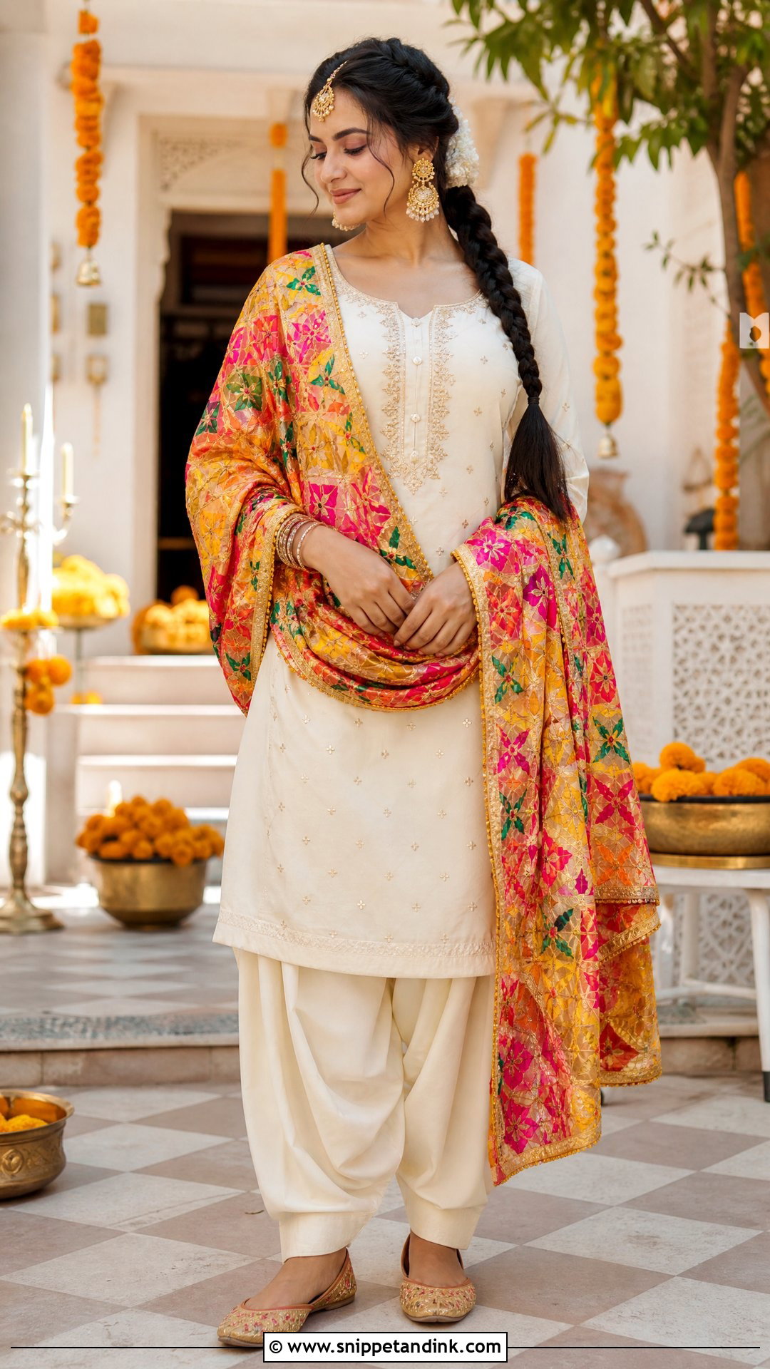 Ivory Haldi Salwar Suit With Phulkari Dupatta - Snippet and Ink - 20 Ivory Haldi Outfit Ideas