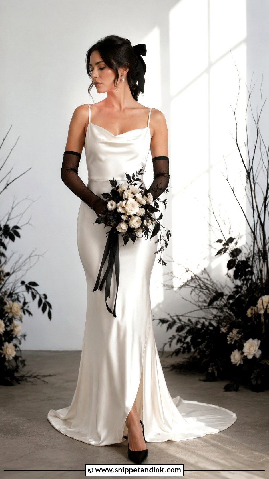 Ivory Halloween Wedding Dress With Black Gloves - Snippet and Ink - 25 Halloween Wedding Dresses
