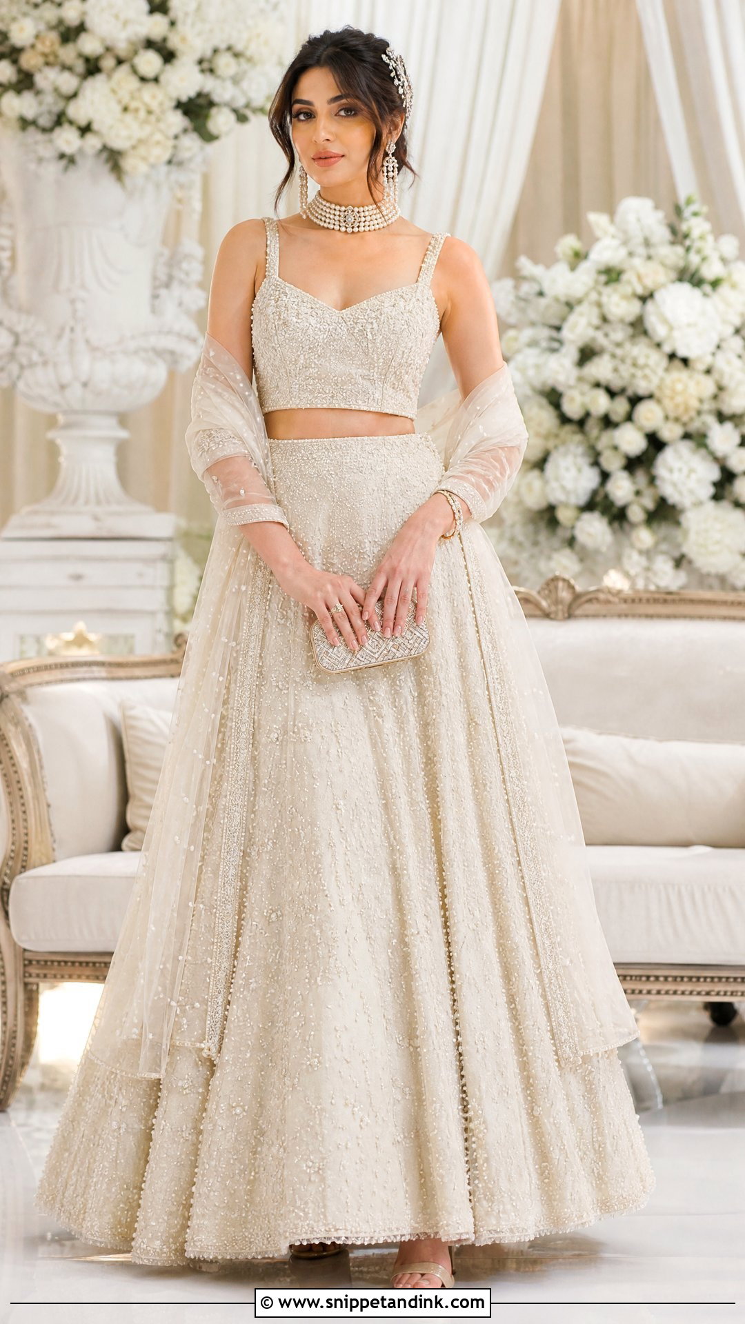 Ivory Heavy Lehenga With Pearl Jewelry - Snippet and Ink - 20 Heavy Dress for Wedding Ideas