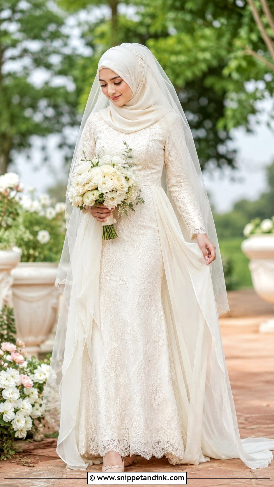 Ivory Hijab Bridal Gown - Snippet and Ink - 25 Hijab Bridal Look Ideas