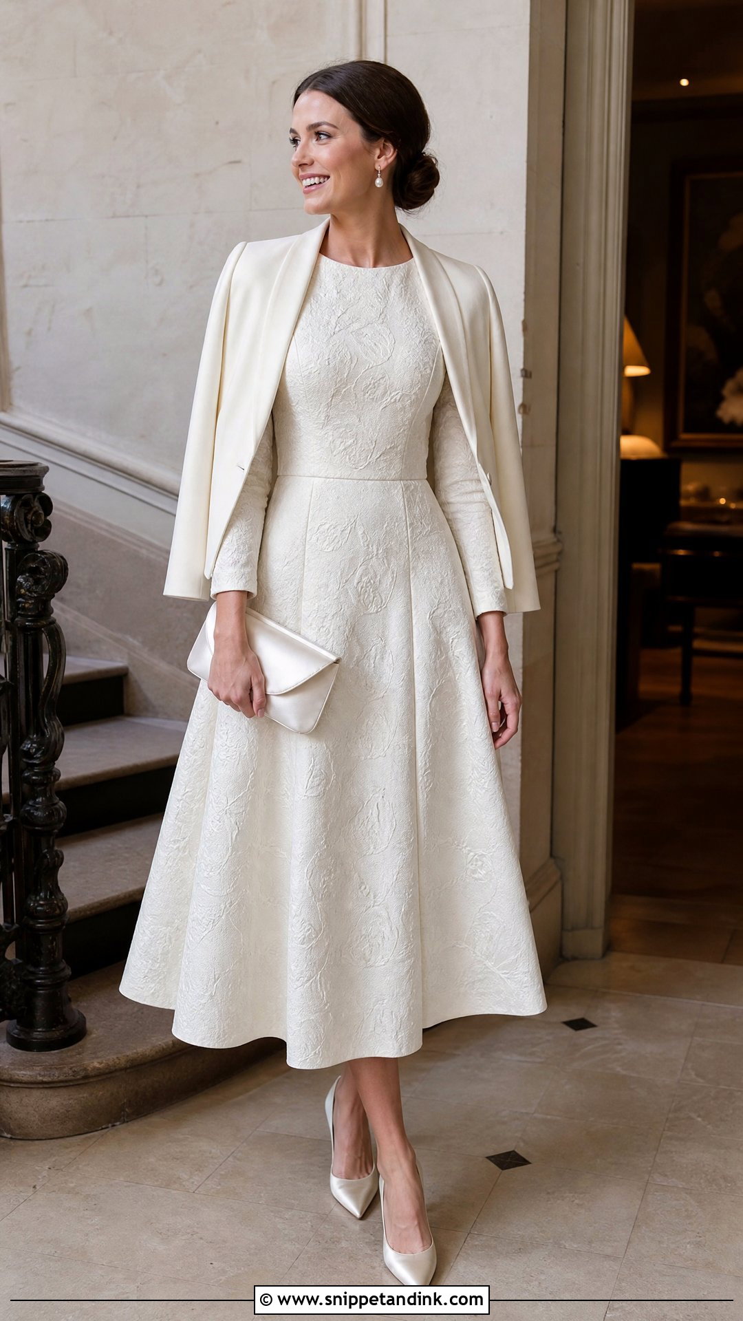 Ivory Jacquard Rehearsal Dinner Dress - Snippet and Ink - 20 Winter Rehearsal Dinner Dress Ideas