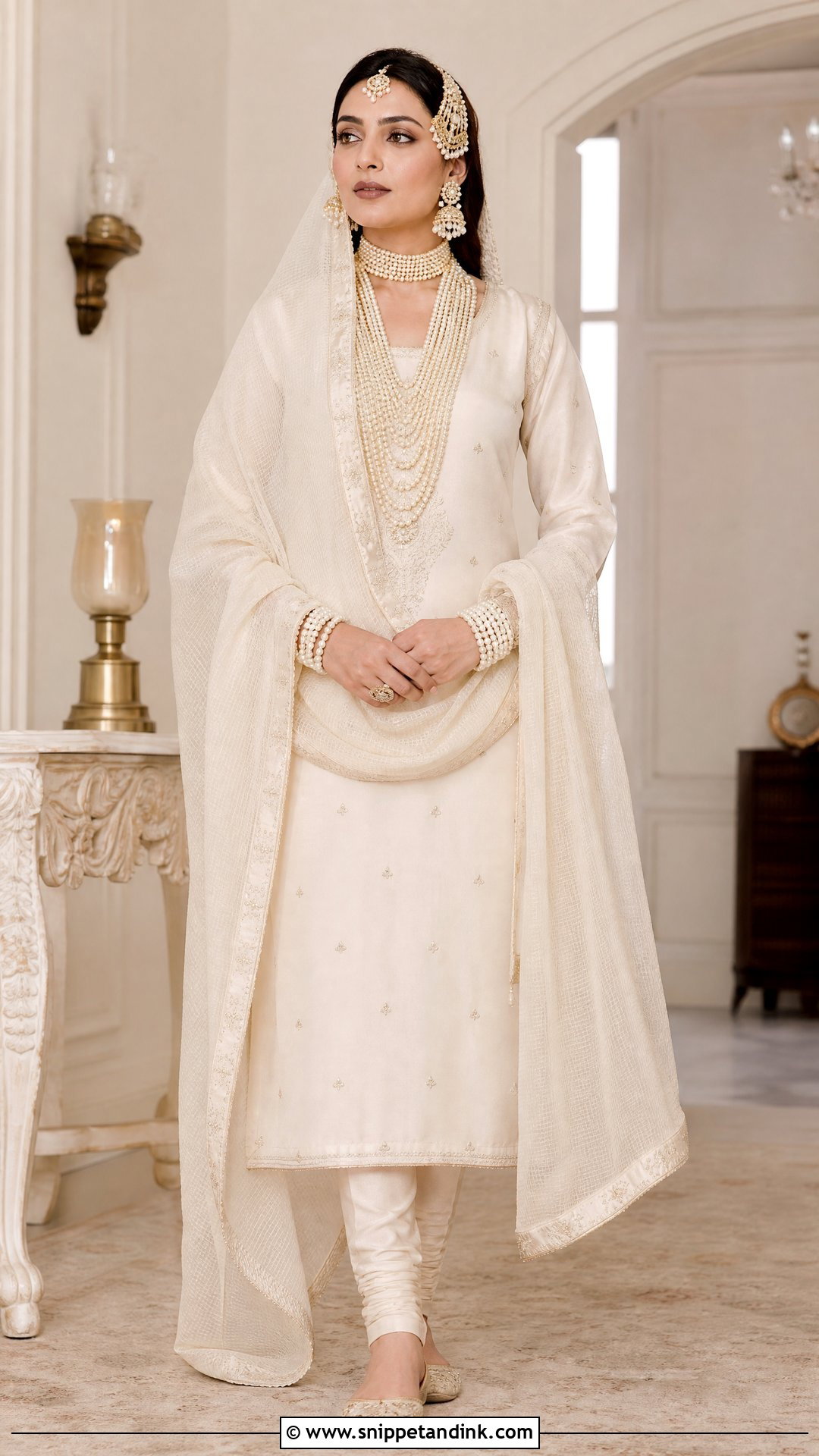 Ivory Kurta And Pearl Satlada Hyderabadi Bride - Snippet and Ink - 20 Hyderabadi Bride Ideas