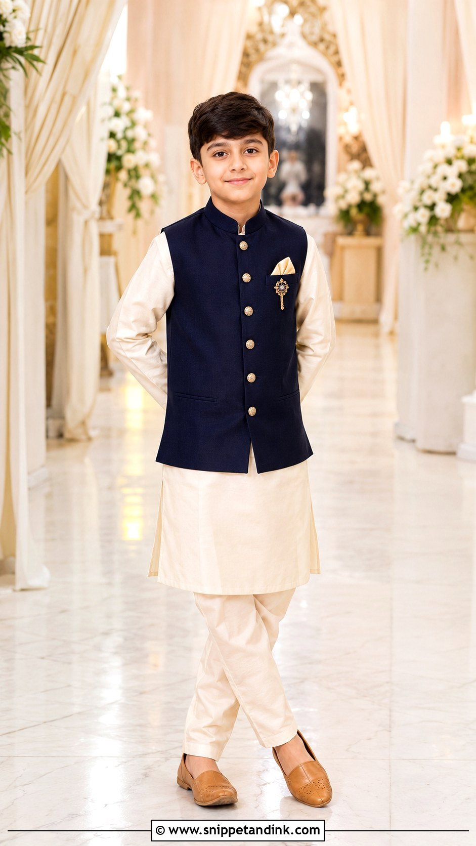 Ivory Kurta Pajama With Navy Nehru Jacket - Snippet and Ink - 20 Kurta for Boys Wedding Ideas