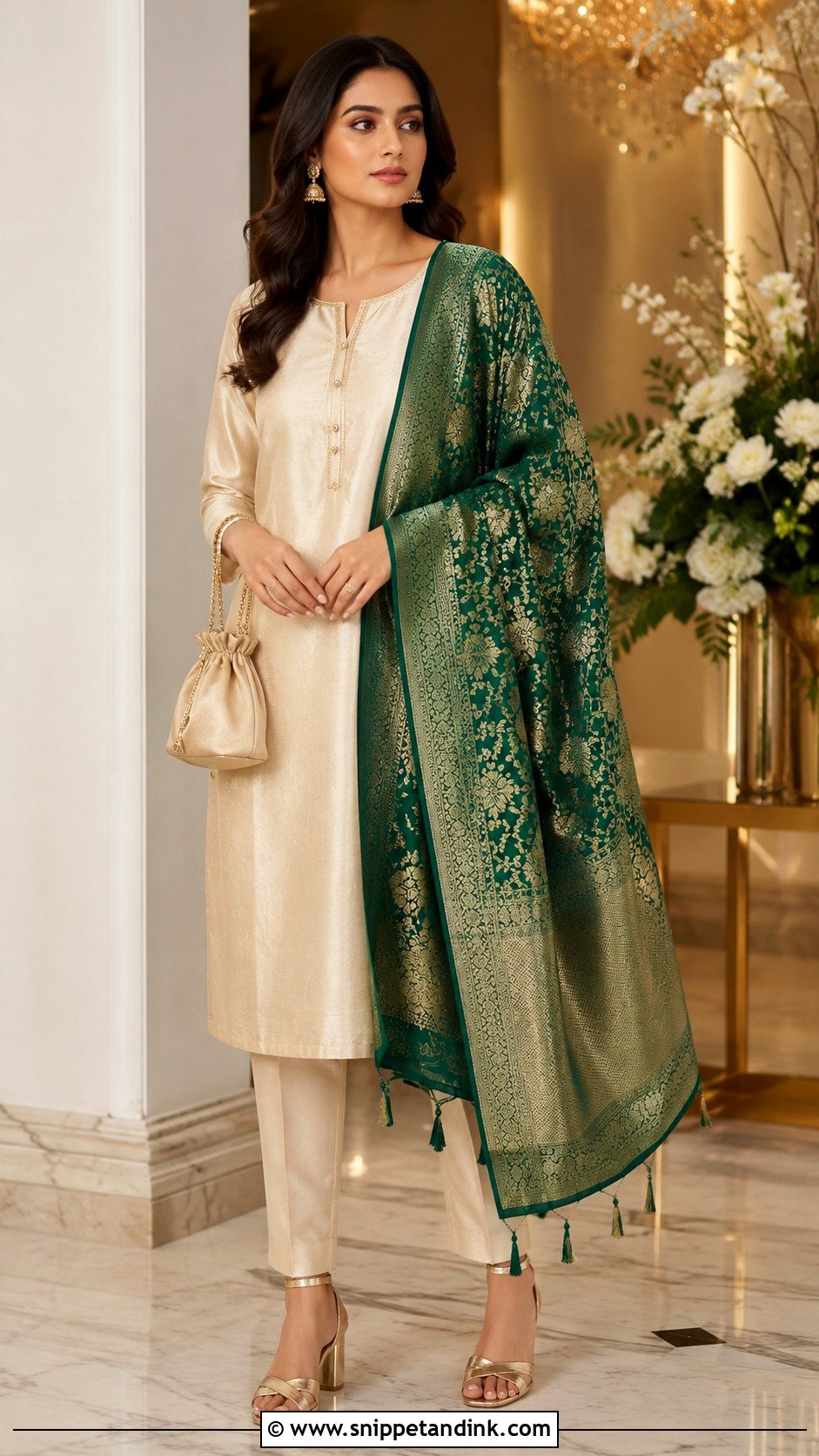 Ivory Kurta Set With Banarasi Dupatta - Snippet and Ink - 20 Dupatta Dress Ideas