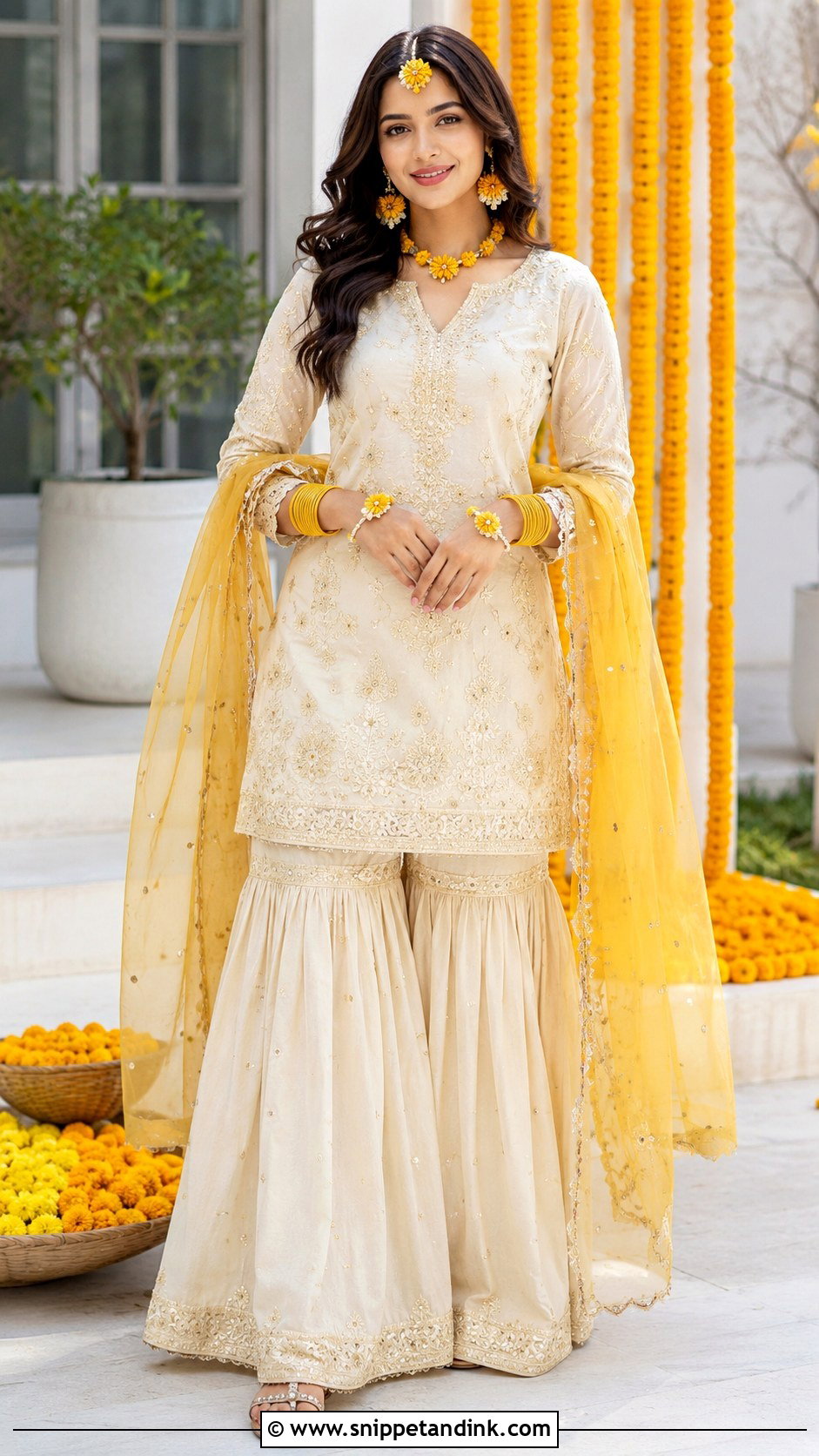 Ivory Kurta Sharara For Haldi - Snippet and Ink - 25 Haldi Dress for Bride Sister Ideas