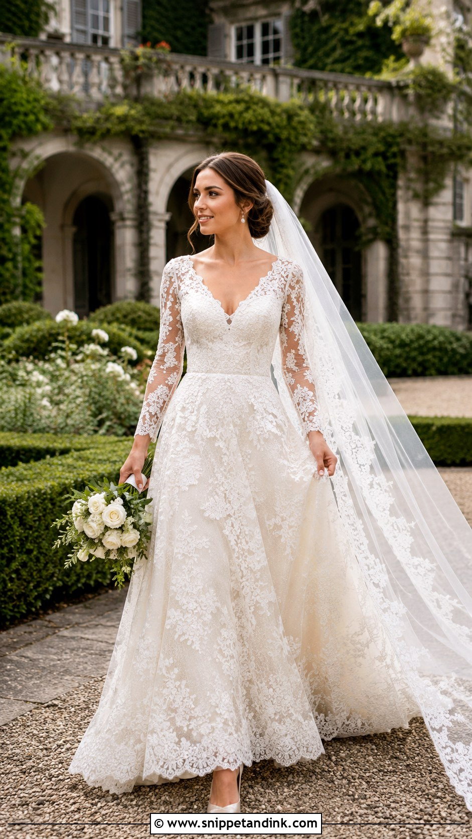 Ivory Lace A Line Wedding Dress With Long Sleeves - Snippet and Ink - 20 Ivory Wedding Dress with Sleeves