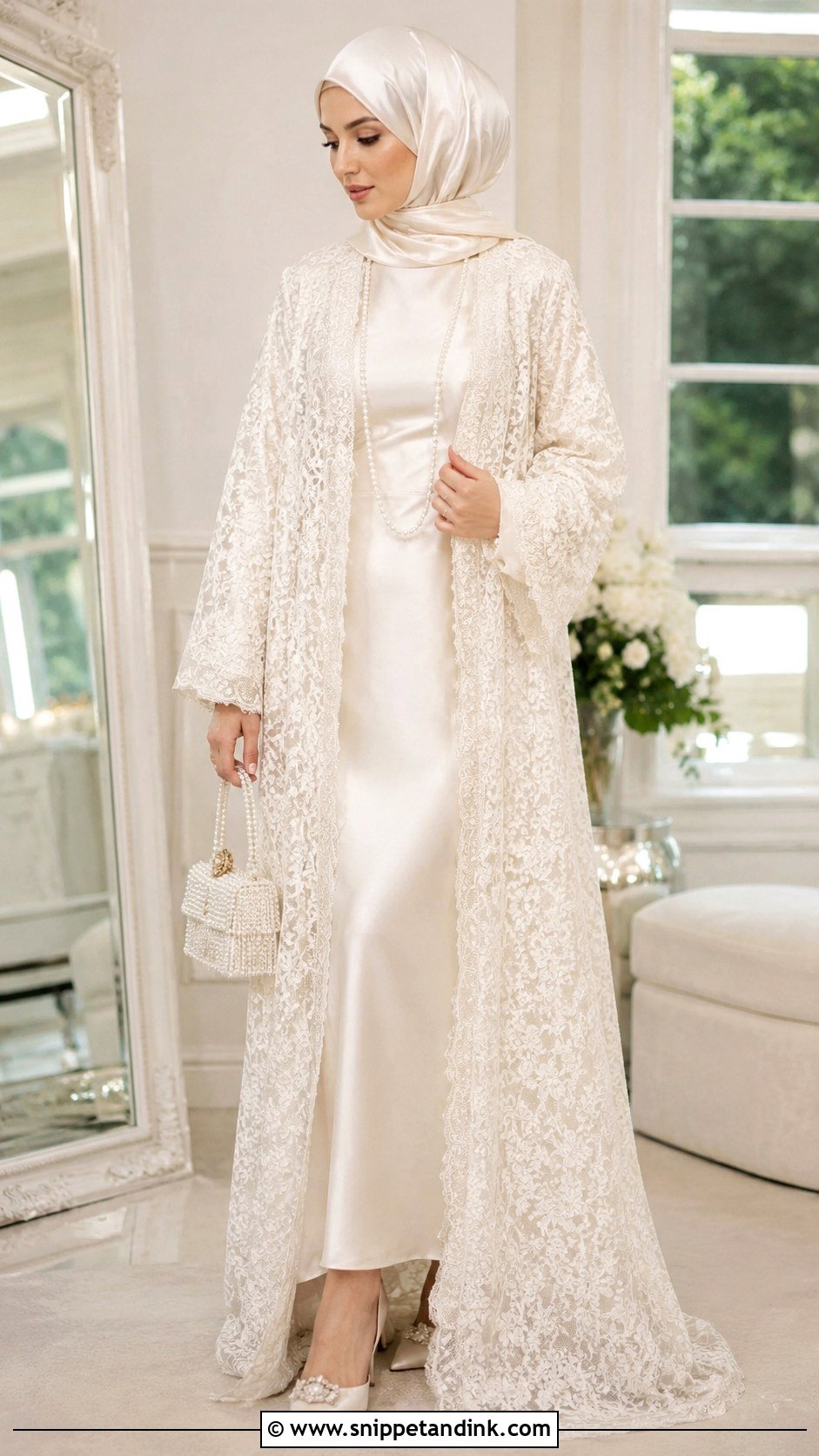 Ivory Lace Abaya With Satin Slip Dress - Snippet and Ink - 25 Abaya Wedding Dress Ideas