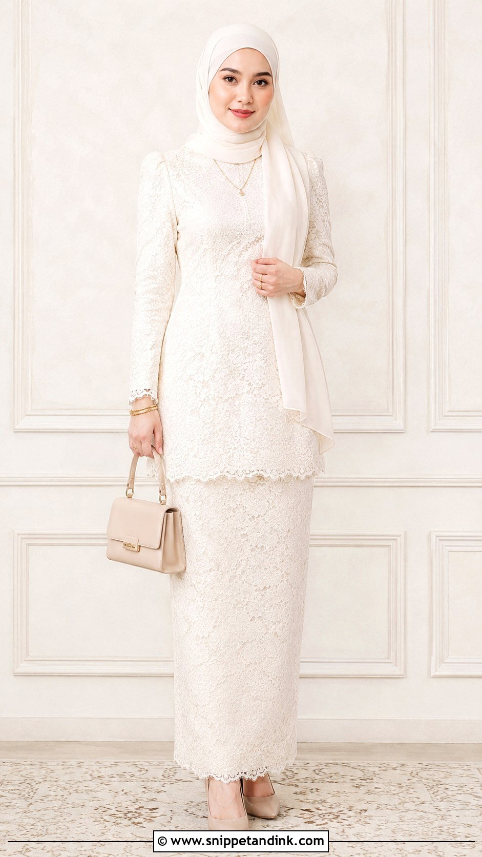 Ivory Lace Baju Kurung Moden - Snippet and Ink - 30 Malay Wedding Dress Ideas