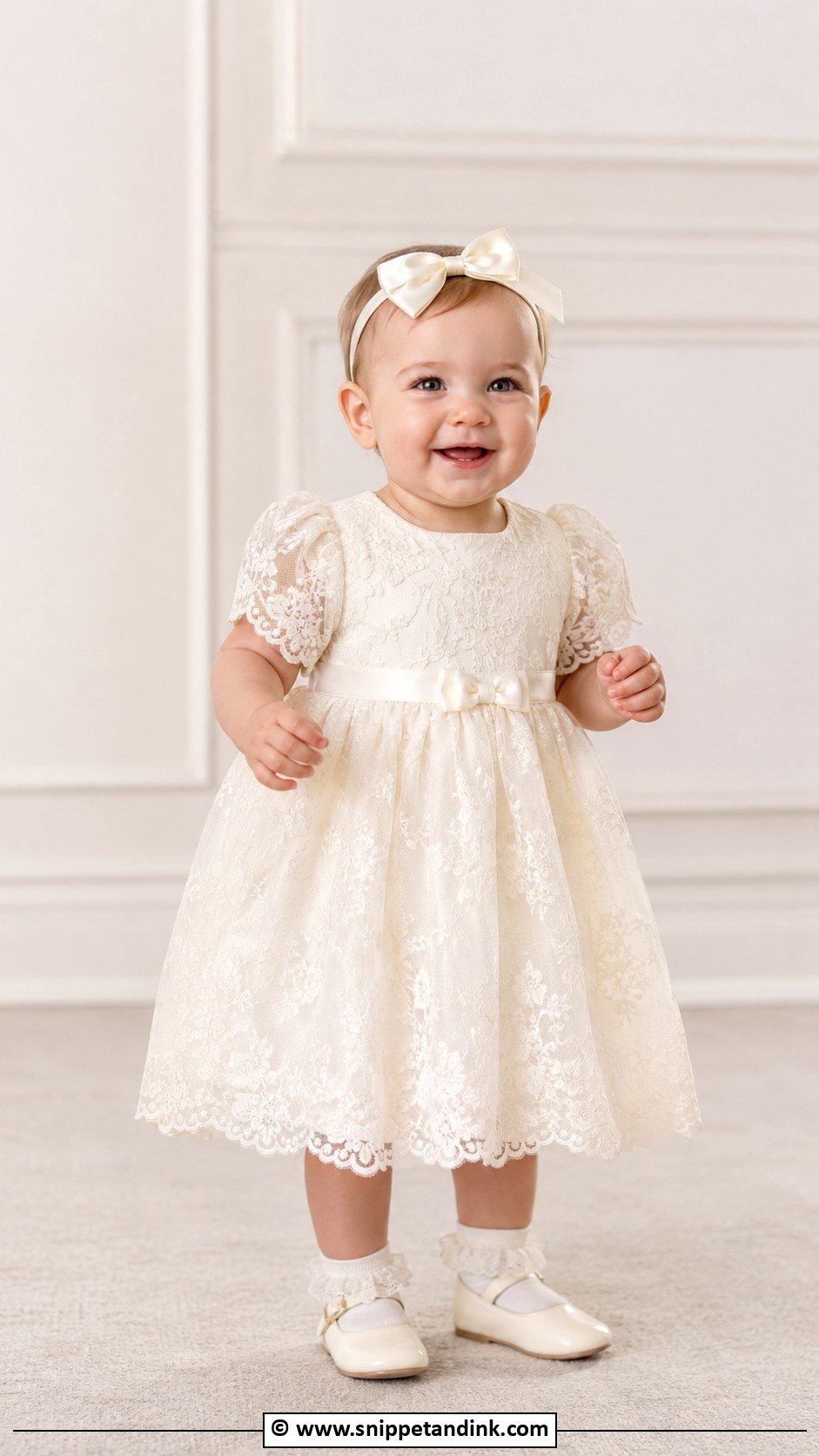Ivory Lace Baptism Dress With Mary Jane Shoes - Snippet and Ink - 25 Baby Girl Baptism Dress Ideas