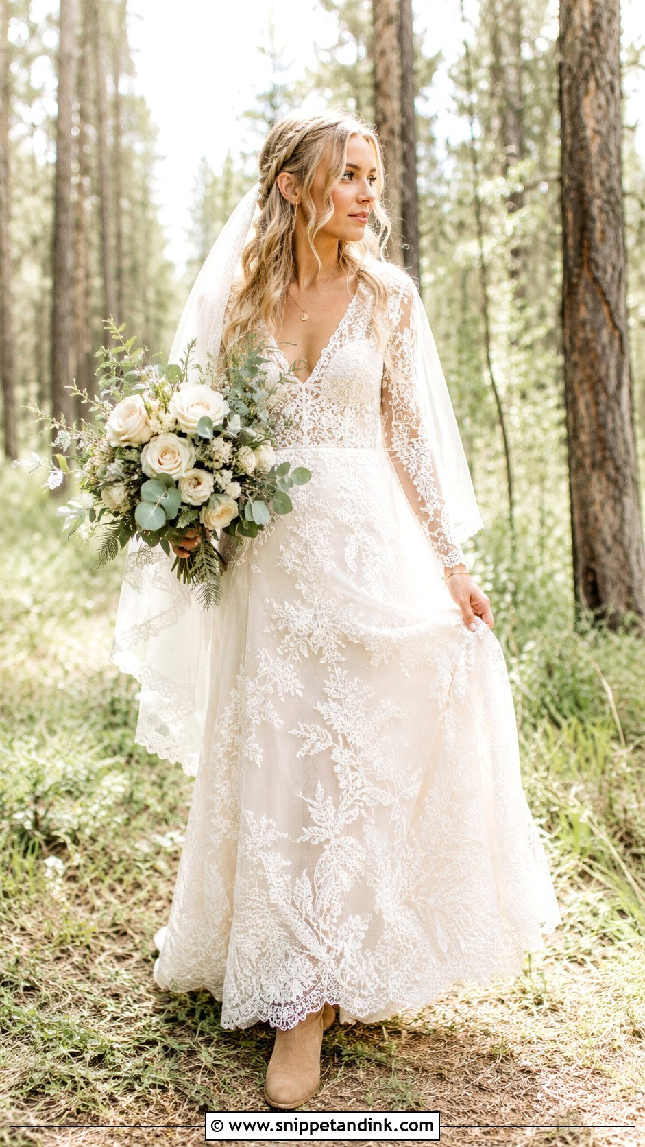 Ivory Lace Bohemian Wedding Dress With Long Sleeves - Snippet and Ink - 20 Earthy Wedding Dress Bohemian Ideas