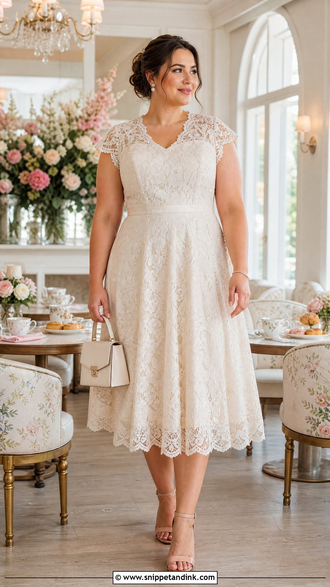Ivory Lace Bridal Shower Midi Dress - Snippet and Ink - 20 Wedding Party Dresses for Bride