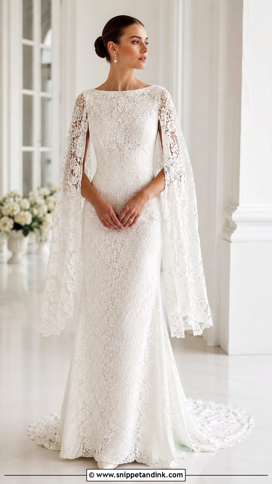 Ivory Lace Cape Sleeve Wedding Dress - Snippet and Ink - 20 Ivory Lace Wedding Dress Ideas