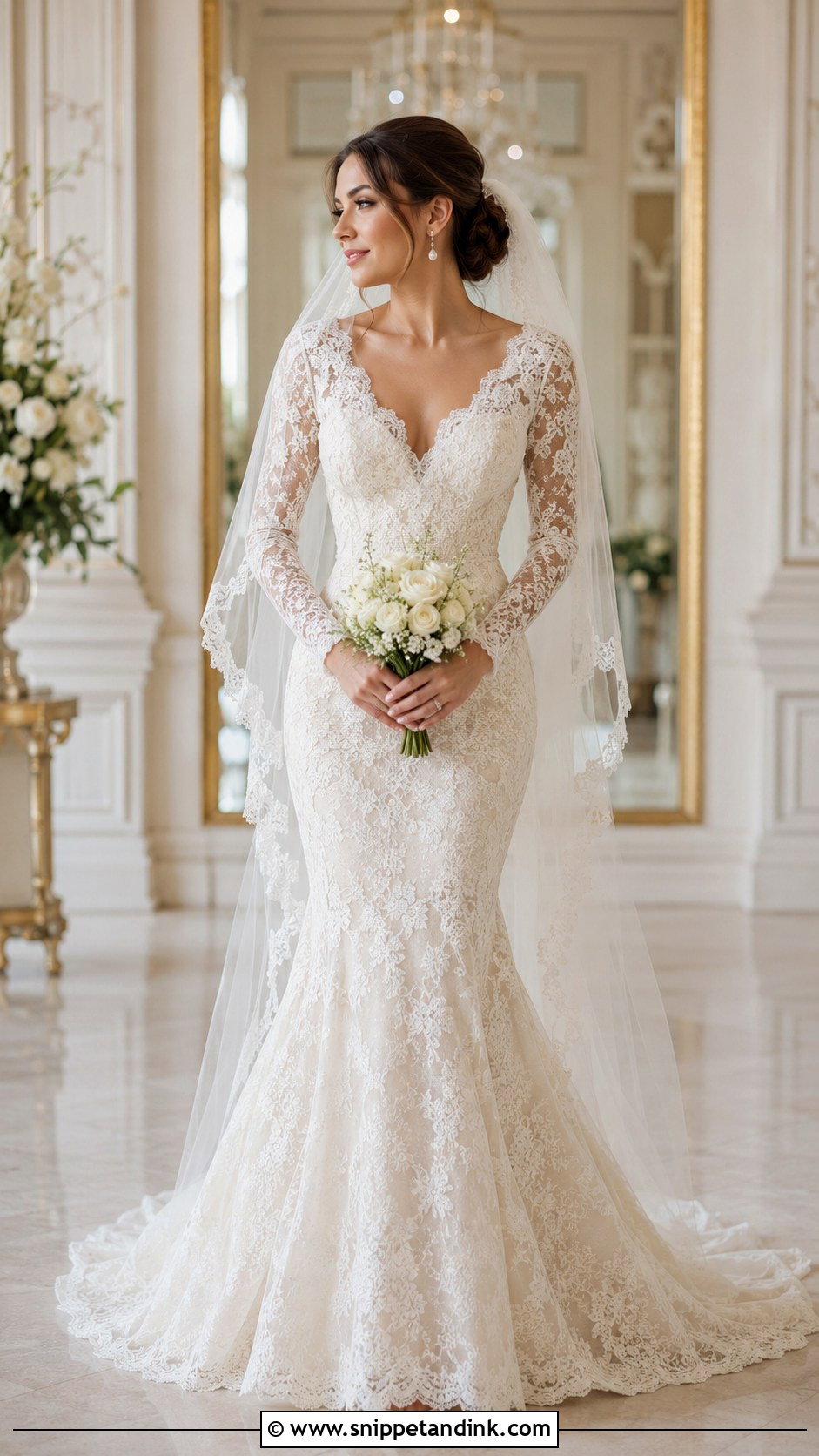 Ivory Lace Long Sleeve Mermaid Gown - Snippet and Ink - 20 Mermaid Tail Gown Ideas