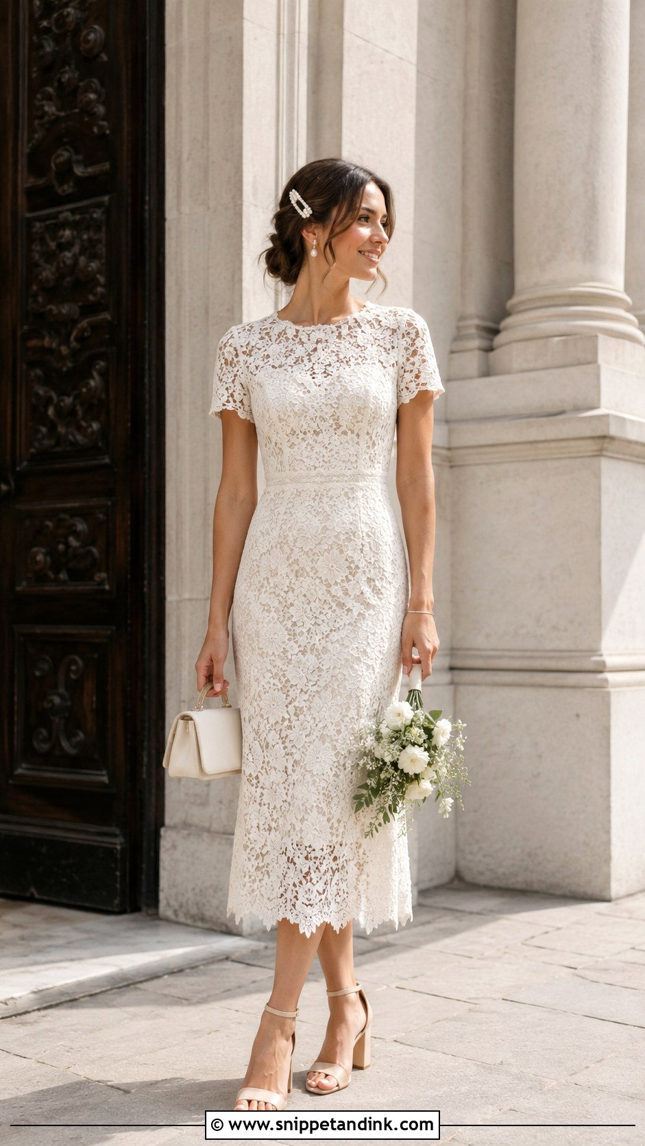 Ivory Lace Midi Court Wedding Dress - Snippet and Ink - 25 Simple Court Wedding Dress Ideas