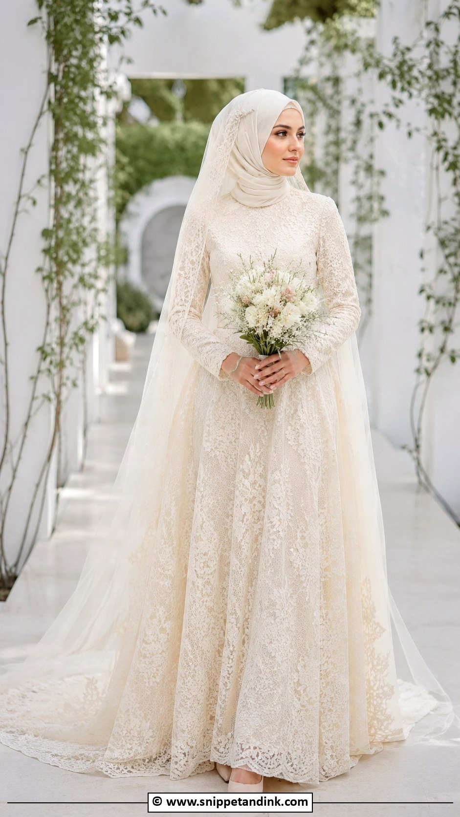 Ivory Lace Muslim Wedding Dress - Snippet and Ink - 30 Muslim Wedding Dresses