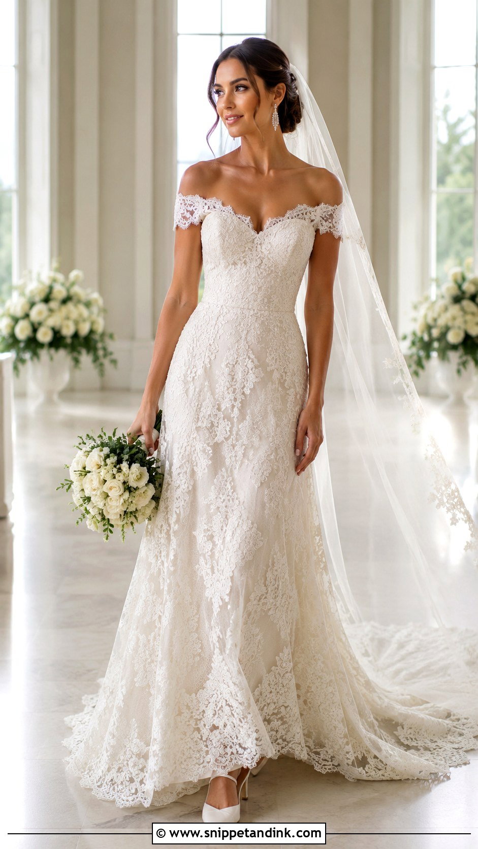 Ivory Lace Off Shoulder Wedding Dress - Snippet and Ink - 20 Ivory Lace Wedding Dress Ideas