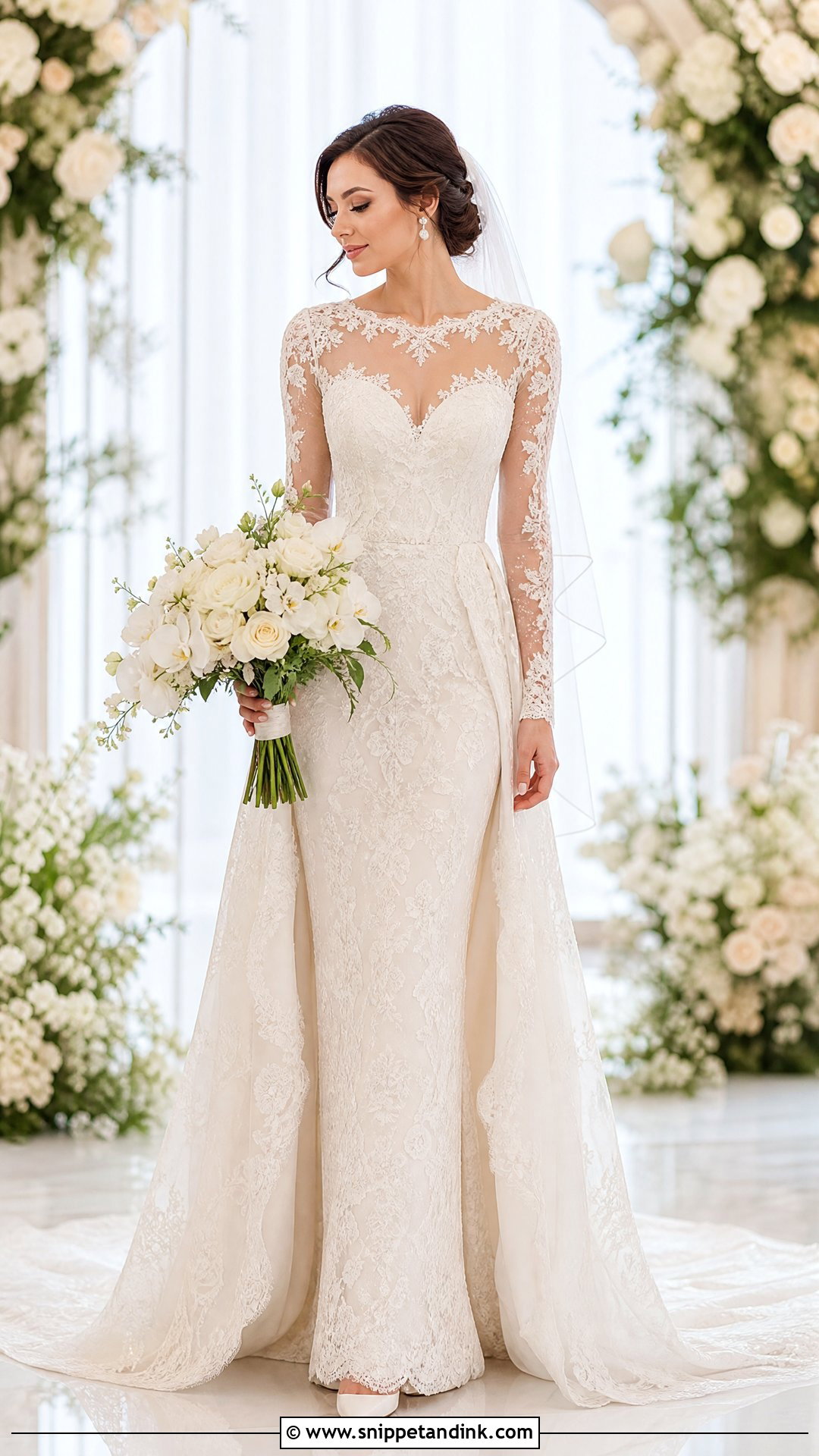 Ivory Lace Sleeve Fishtail Gown - Snippet and Ink - 25 Fishtail Gown Ideas