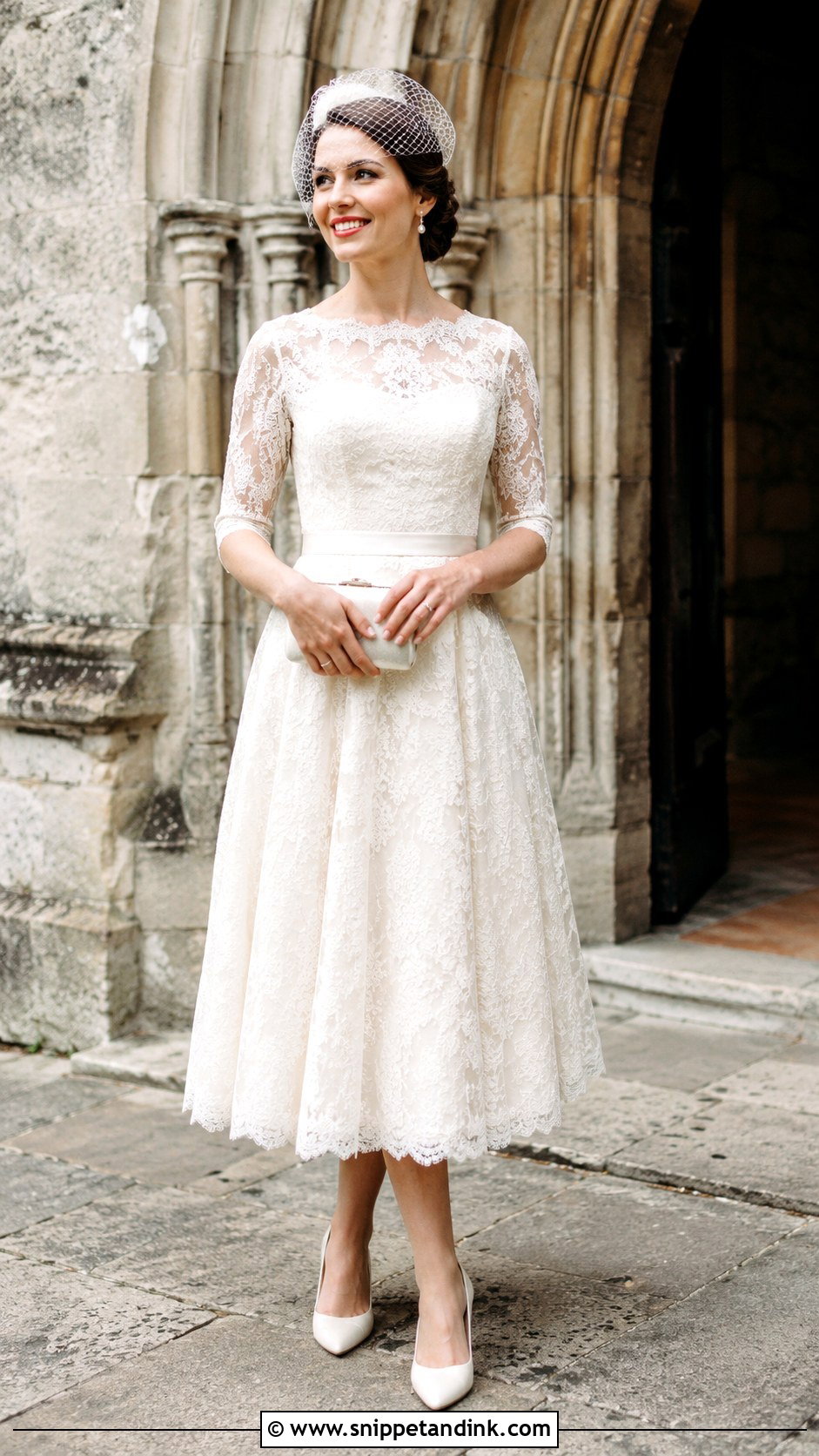 Ivory Lace Tea Length Convalidation Dress - Snippet and Ink - 20 Convalidation Ceremony Dress Ideas