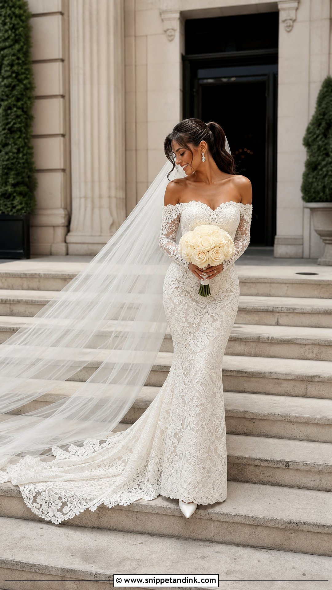 Ivory Lace Wedding Dress With Train - Snippet and Ink - 20 Hailey Beiber Wedding Dress Ideas