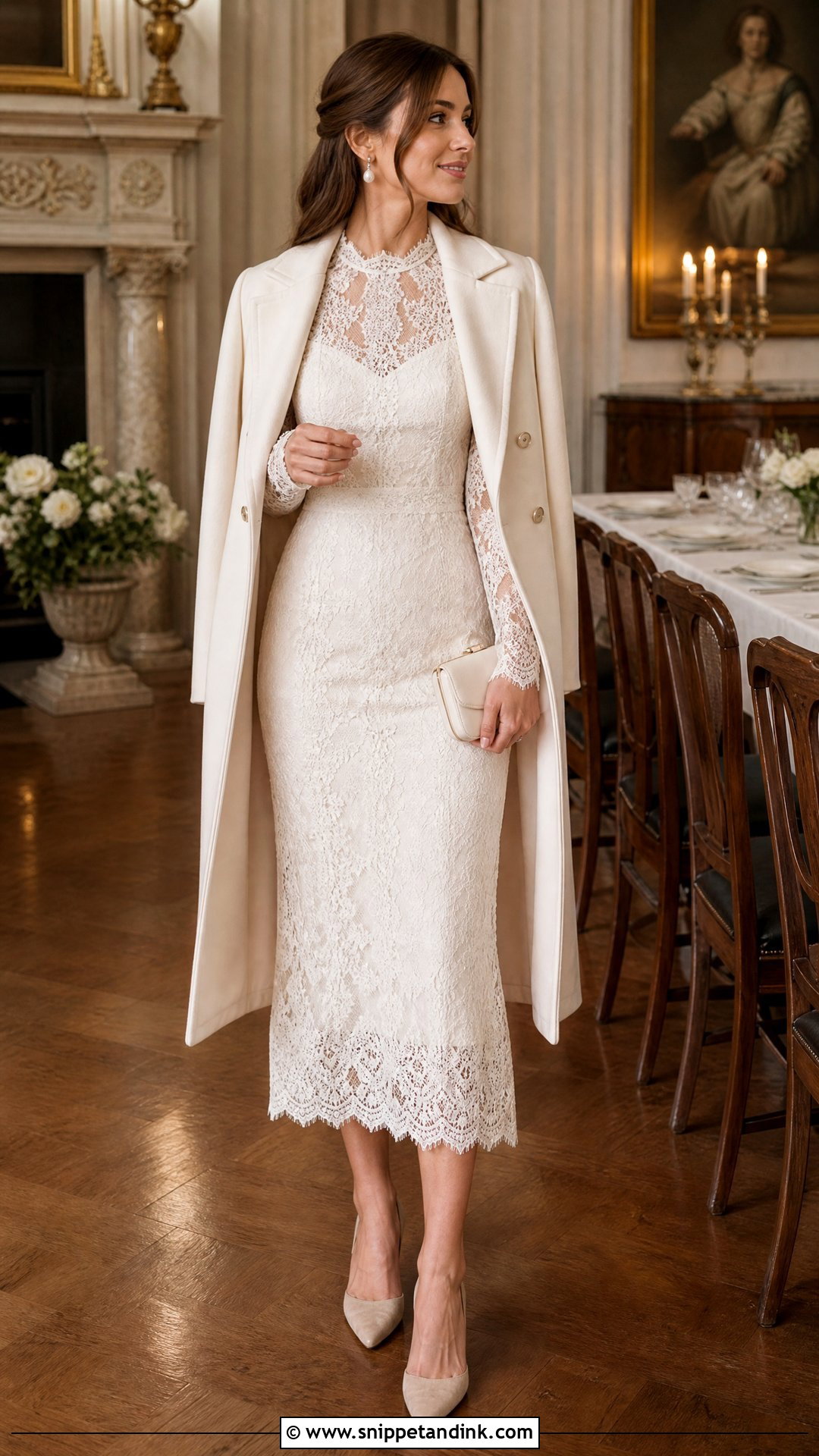 Ivory Lace Winter Rehearsal Dinner Dress - Snippet and Ink - 20 Winter Rehearsal Dinner Dress Ideas