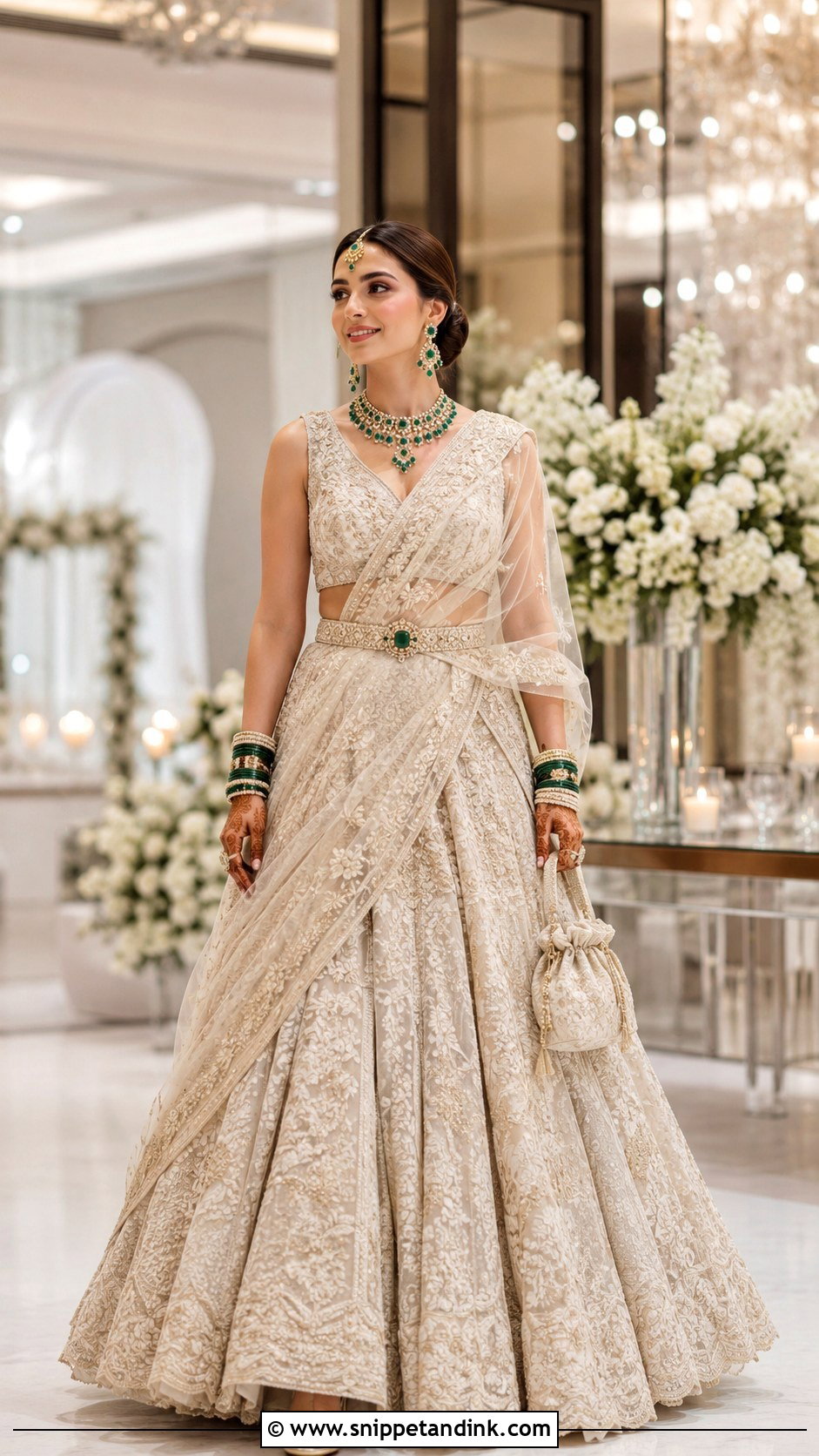 Ivory Lehenga With Belted Bridal Dupatta - Snippet and Ink - 20 Bridal Dupatta Style Ideas