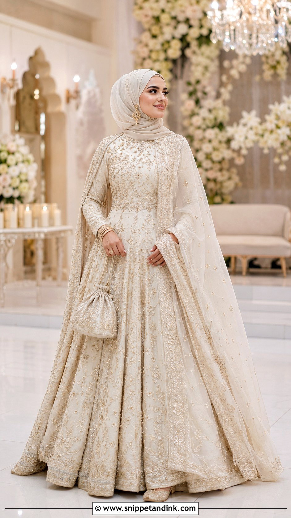 Ivory Lehenga With Bridal Hijab - Snippet and Ink - 20 Bridal with Hijab Ideas