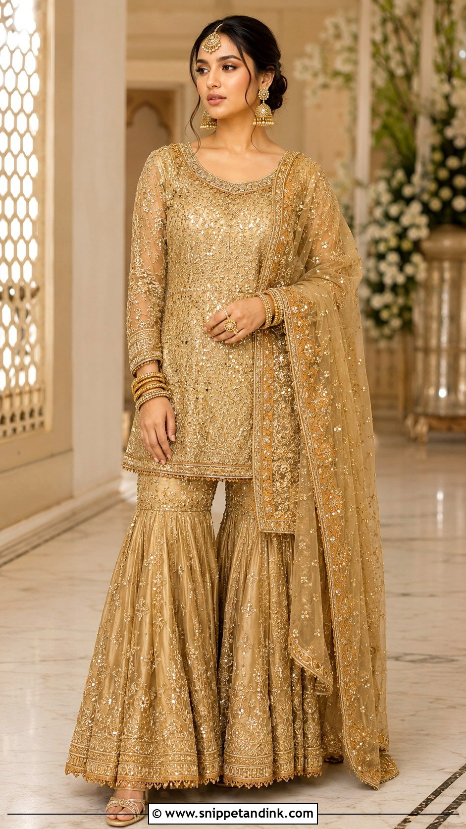Ivory Lehenga With Gold Embroidery - Snippet and Ink - 30 Pakistani Wedding Dresses