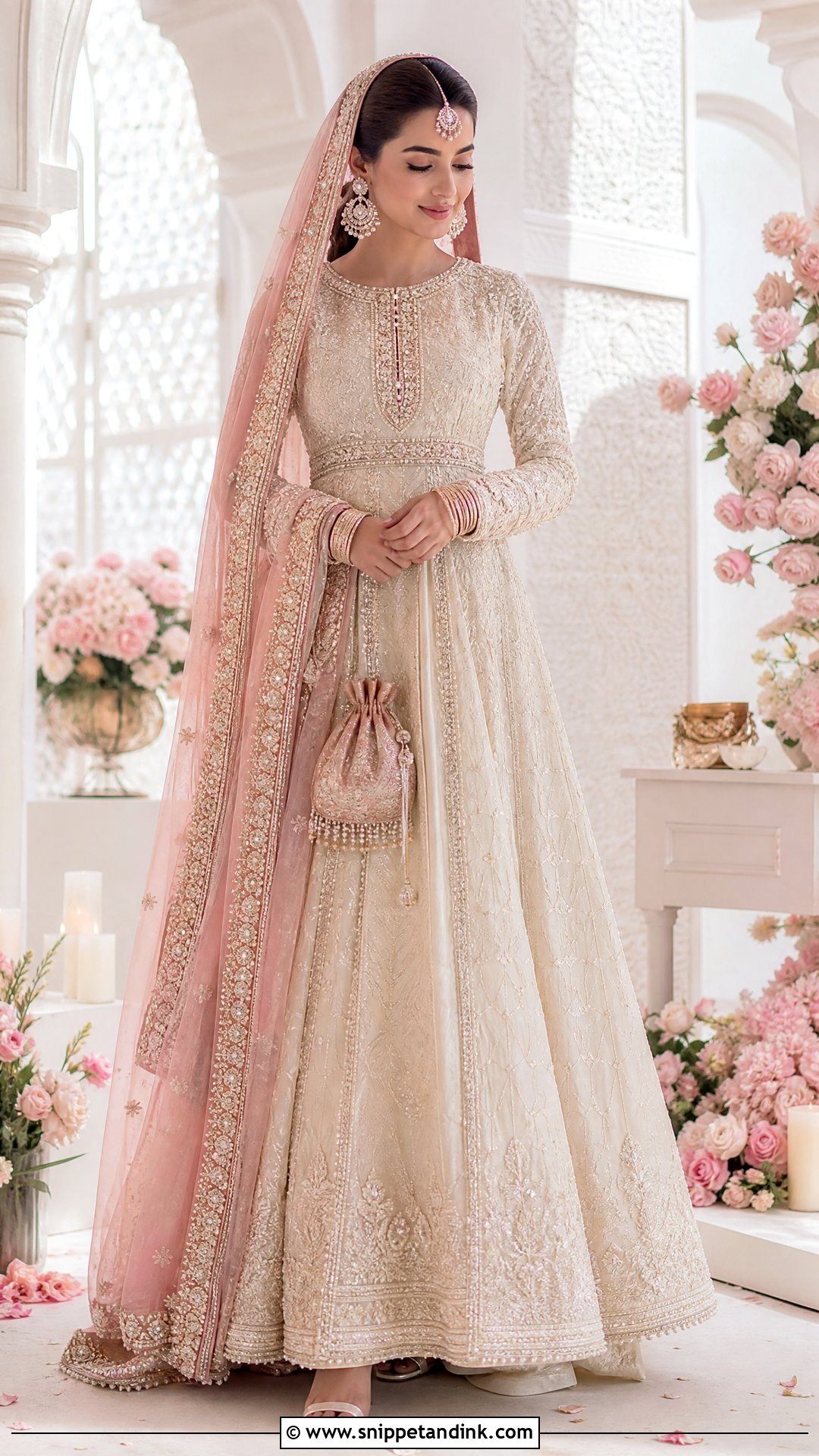 Ivory Lehenga With Pink Dupatta Nikkah Bride Outfit - Snippet and Ink - 20 Nikkah Bride Outfit Ideas