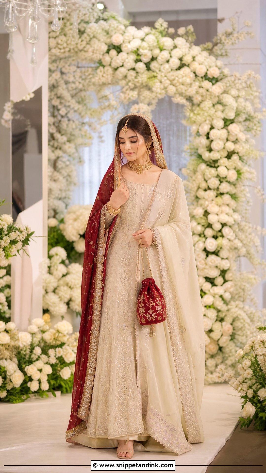 Ivory Lehenga With Red Dupatta Nikkah Dress - Snippet and Ink - 20 Nikkah Inspo Dresses