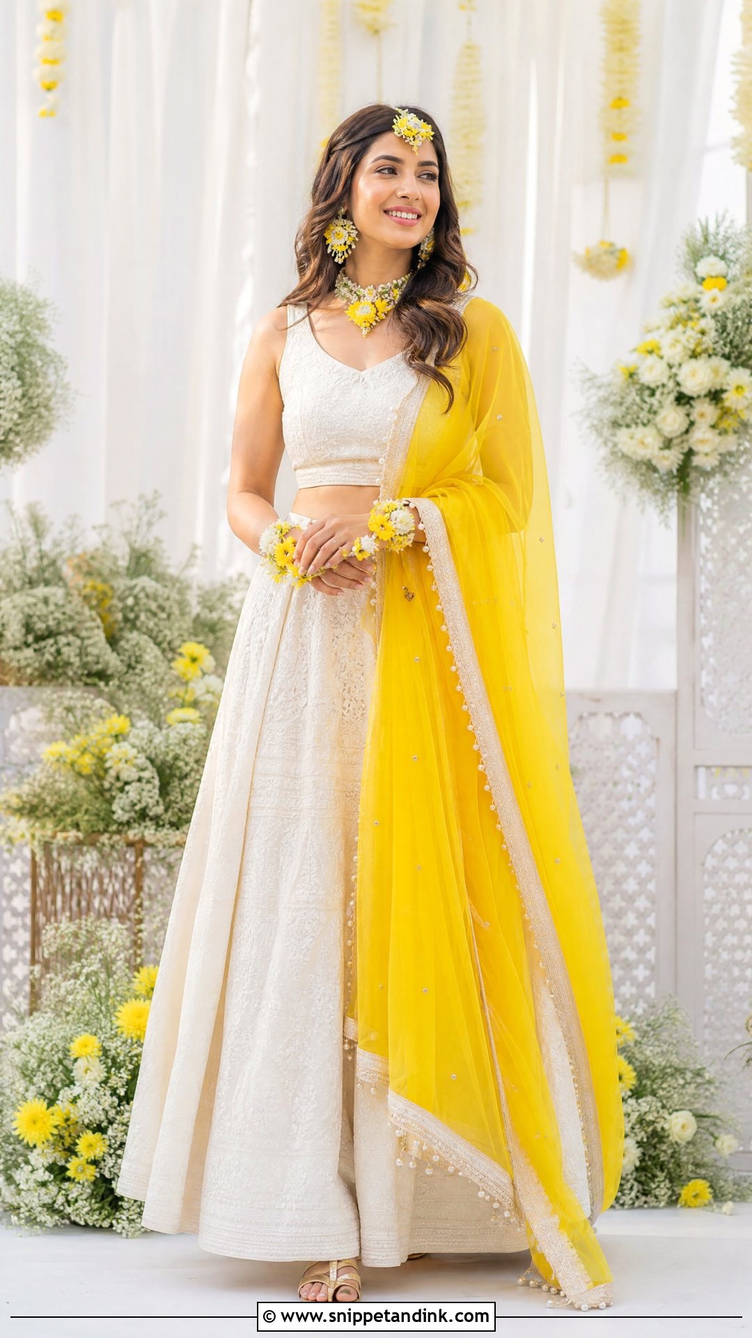 Ivory Lehenga With Yellow Dupatta For Haldi - Snippet and Ink - 25 Dress for Haldi Ideas