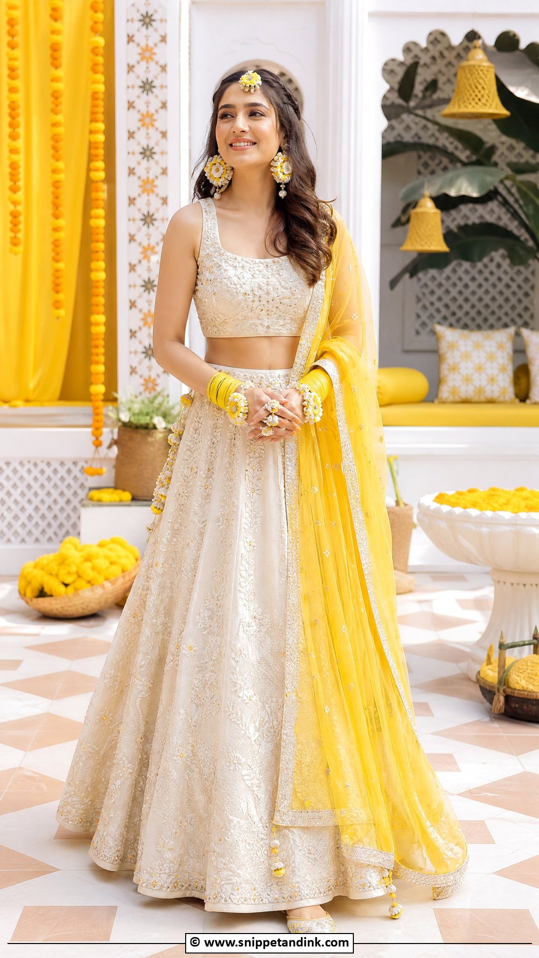 Ivory Lehenga With Yellow Dupatta For Haldi - Snippet and Ink - 35 Haldi Outfits