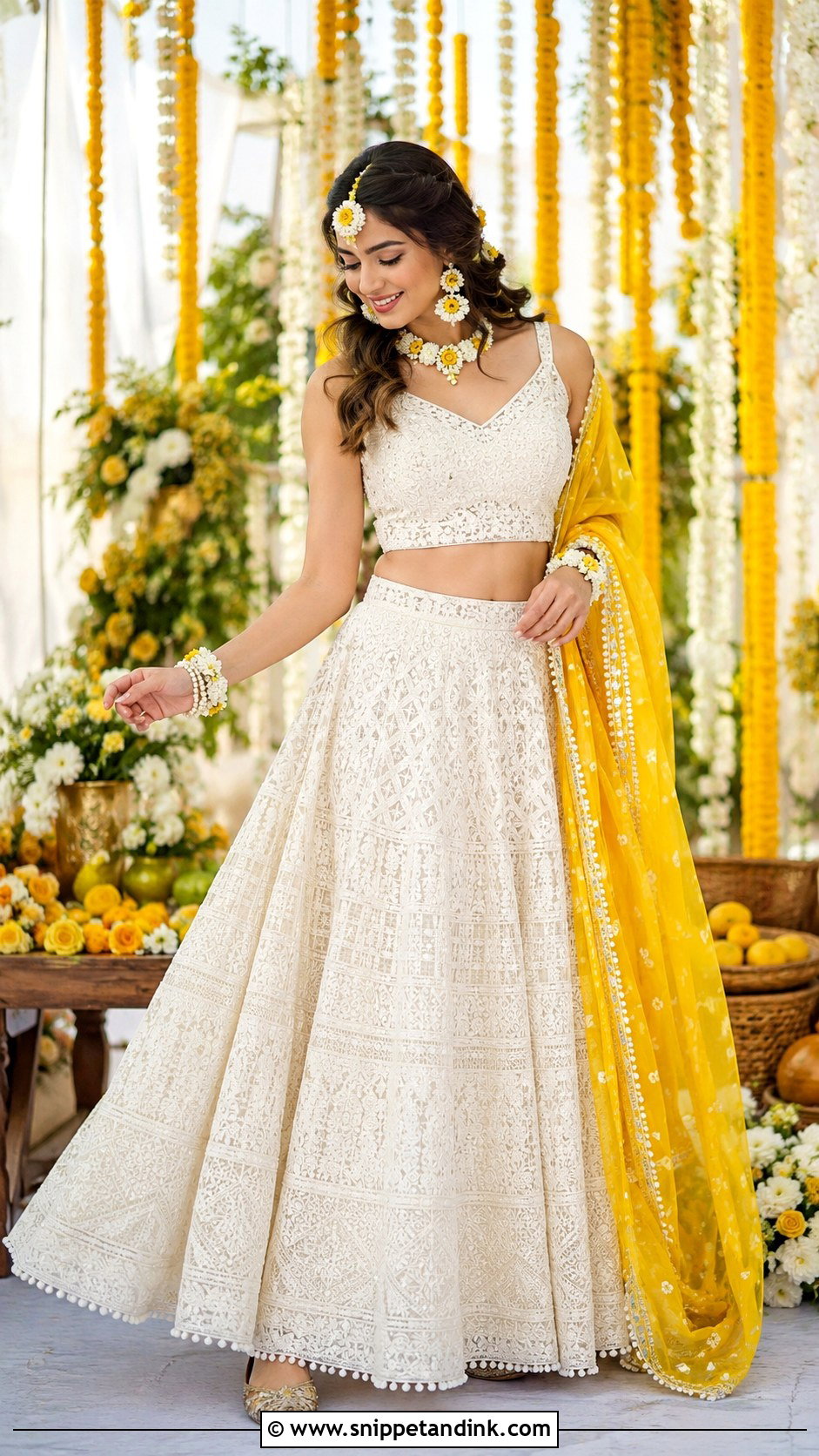 Ivory Lehenga With Yellow Dupatta Haldi Carnival Outfit - Snippet and Ink - 25 Haldi Carnival Outfit Ideas