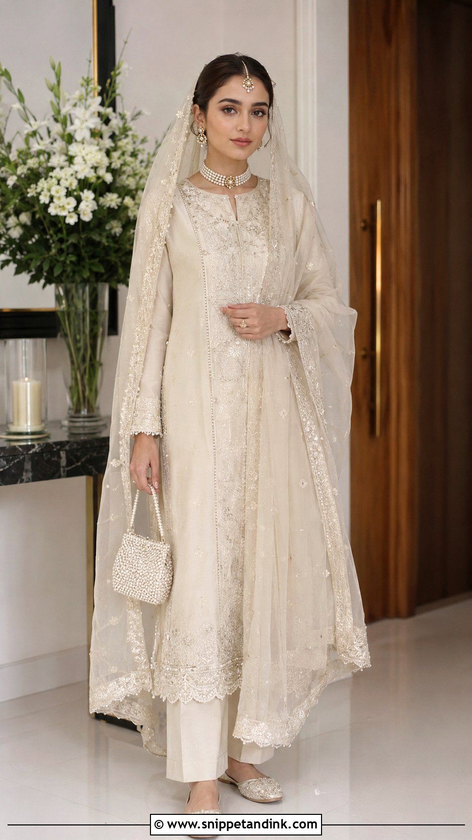 Ivory Long Shirt Bridal Nikkah Dress - Snippet and Ink - 20 Bridal Nikkah Dresses
