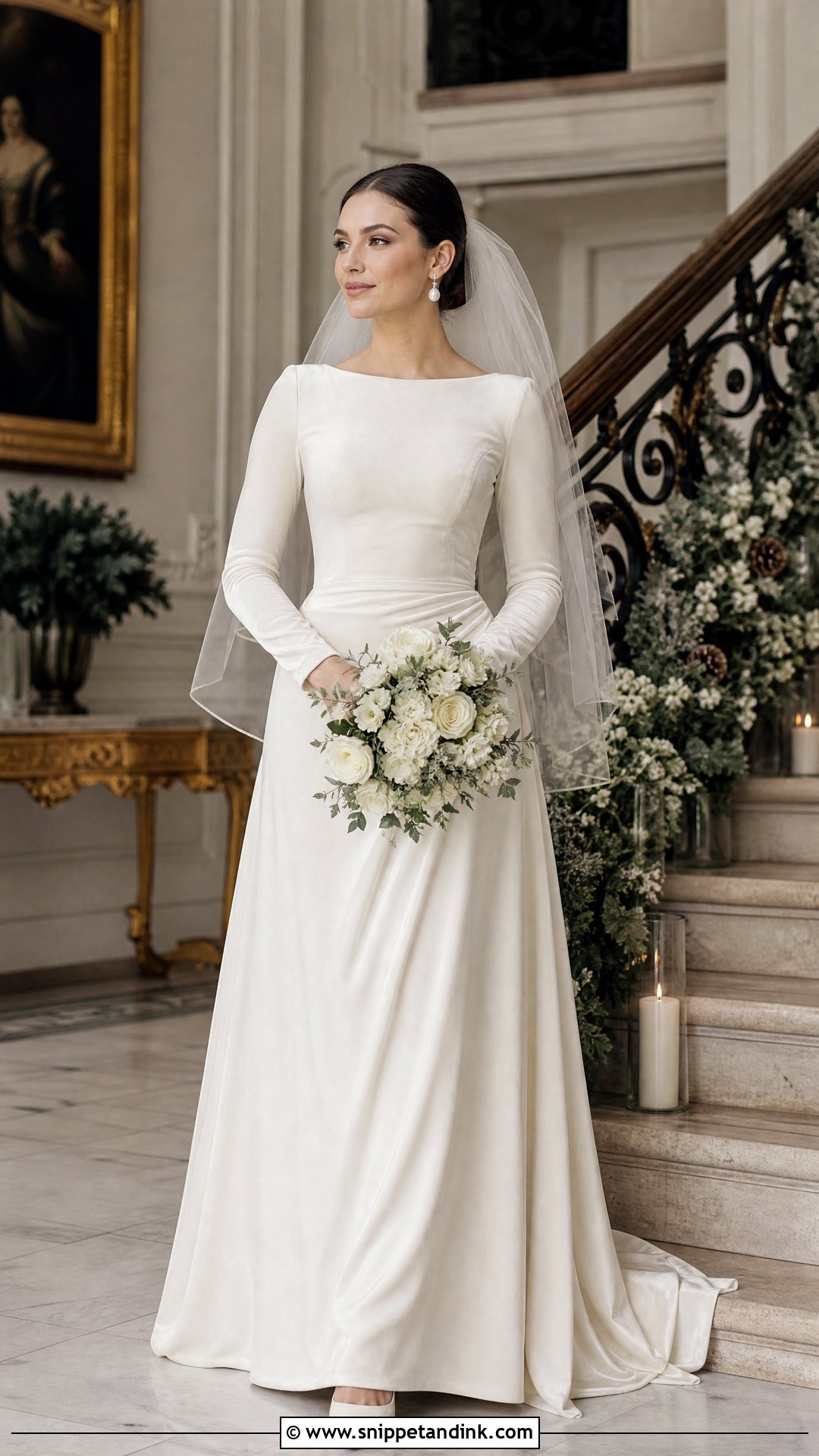 Ivory Long Sleeve Velvet Wedding Dress - Snippet and Ink - 25 Velvet Wedding Dress Ideas