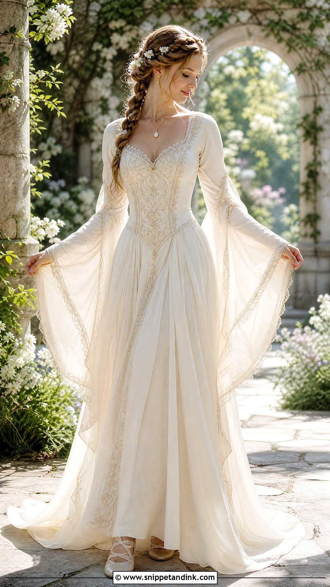 Ivory Medieval Fantasy Wedding Dress With Bell Sleeves - Snippet and Ink - 25 Medieval Fantasy Wedding Dress Ideas