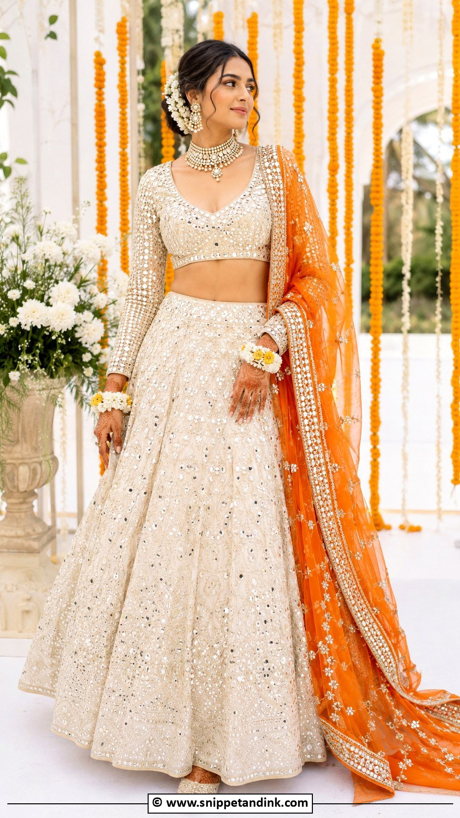 Ivory Mehandi Lehenga For Bride - Snippet and Ink - 30 Mehandi Outfits Brides