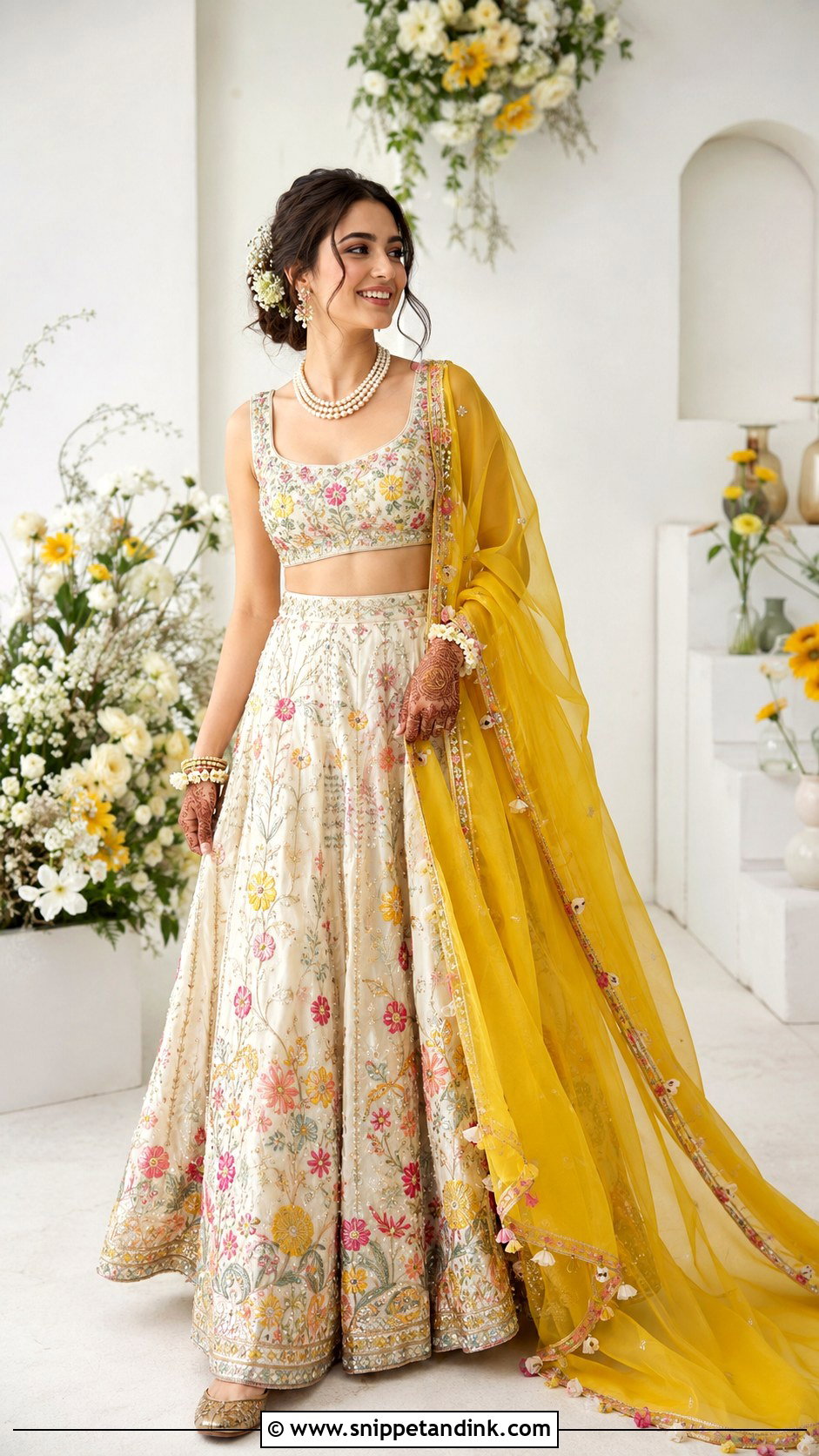 Ivory Mehndi Lehenga Outfit - Snippet and Ink - 30 Mehndi Outfit for Bride Ideas