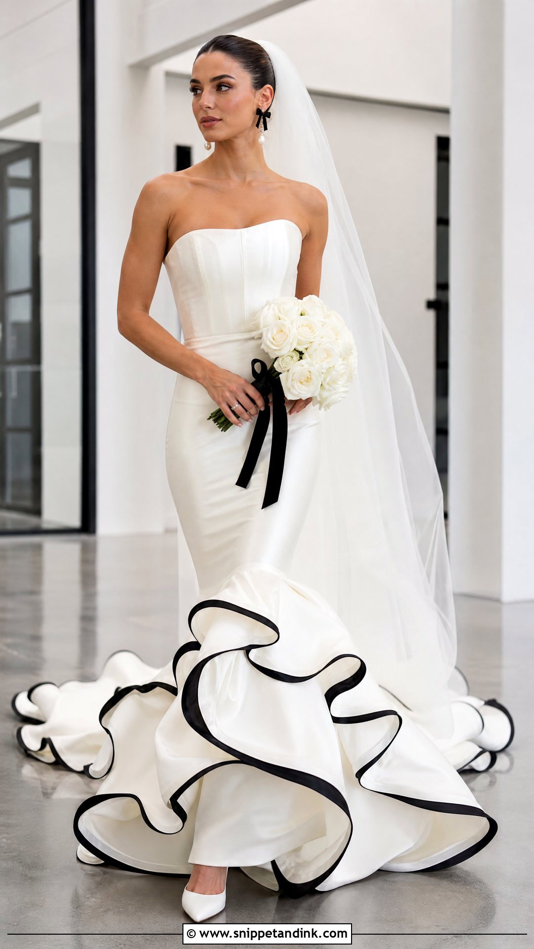 Ivory Mermaid Wedding Dress With Black Ruffle Trim - Snippet and Ink - 20 Mermaid Wedding Dress with Ruffles Ideas